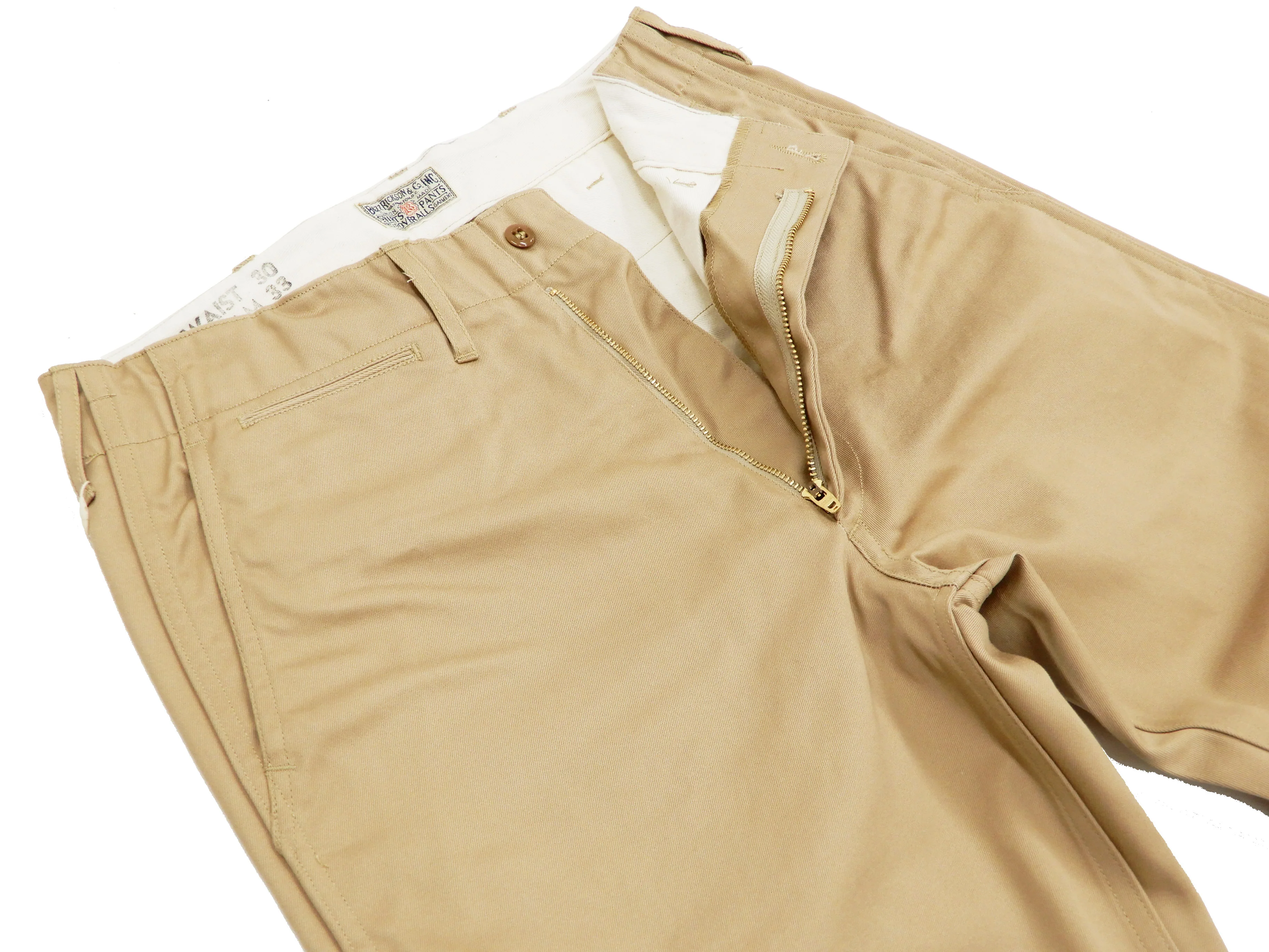 Buzz Rickson's Men's Original Spec Chinos 8.2 oz. Cotton Twill High-Rise Slimmer Straight Fit Military Chino Trousers with Zipper Fly Made in Japan (BR40025, 01 Beige, One Wash) - Image 6