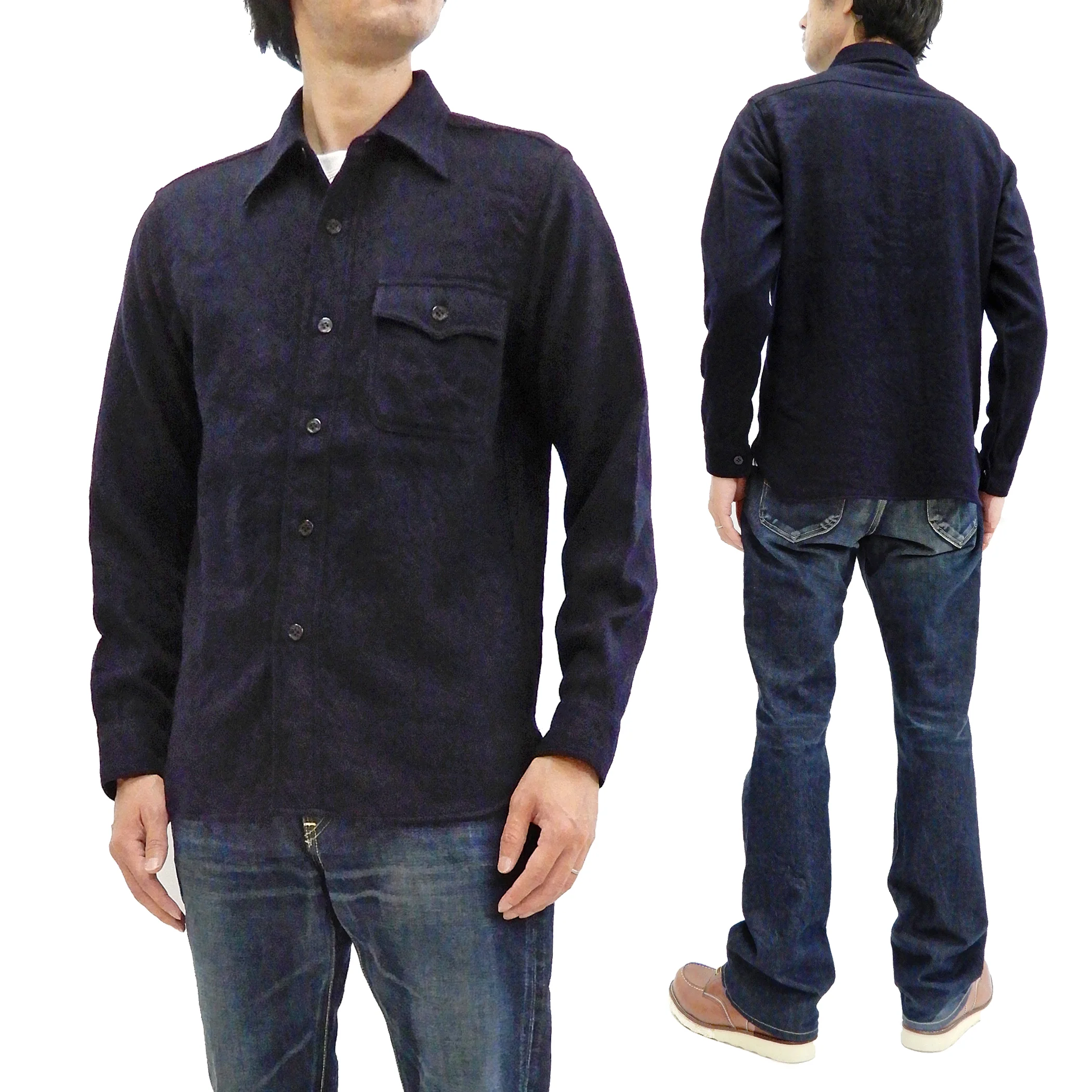Buzz Rickson US Navy CPO Shirt Mens Plain Long Sleeve Wool-Flannel Shirt BR24961 Navy-Blue - Image 4