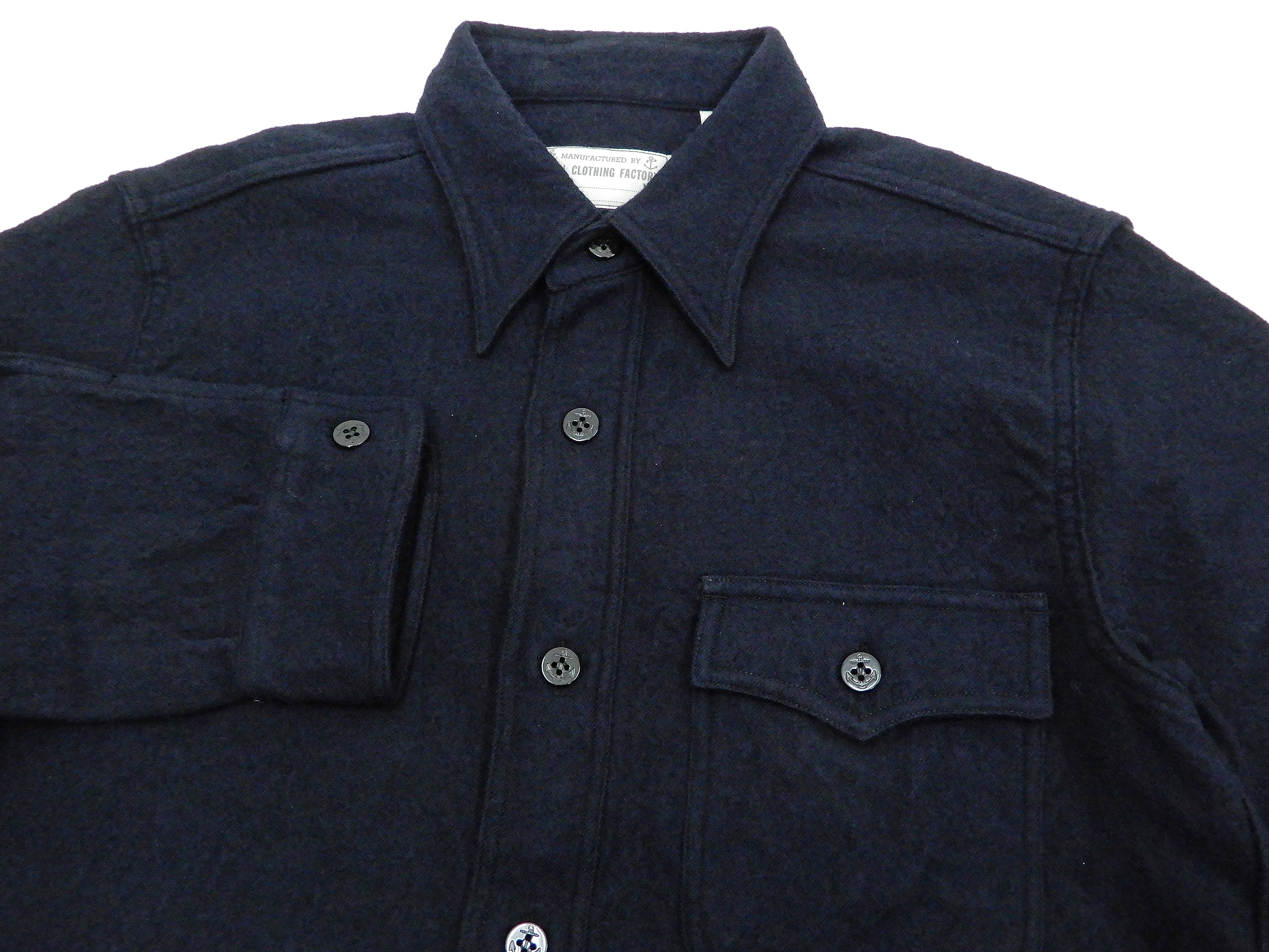 Buzz Rickson US Navy CPO Shirt Mens Plain Long Sleeve Wool-Flannel Shirt BR24961 Navy-Blue - Image 6