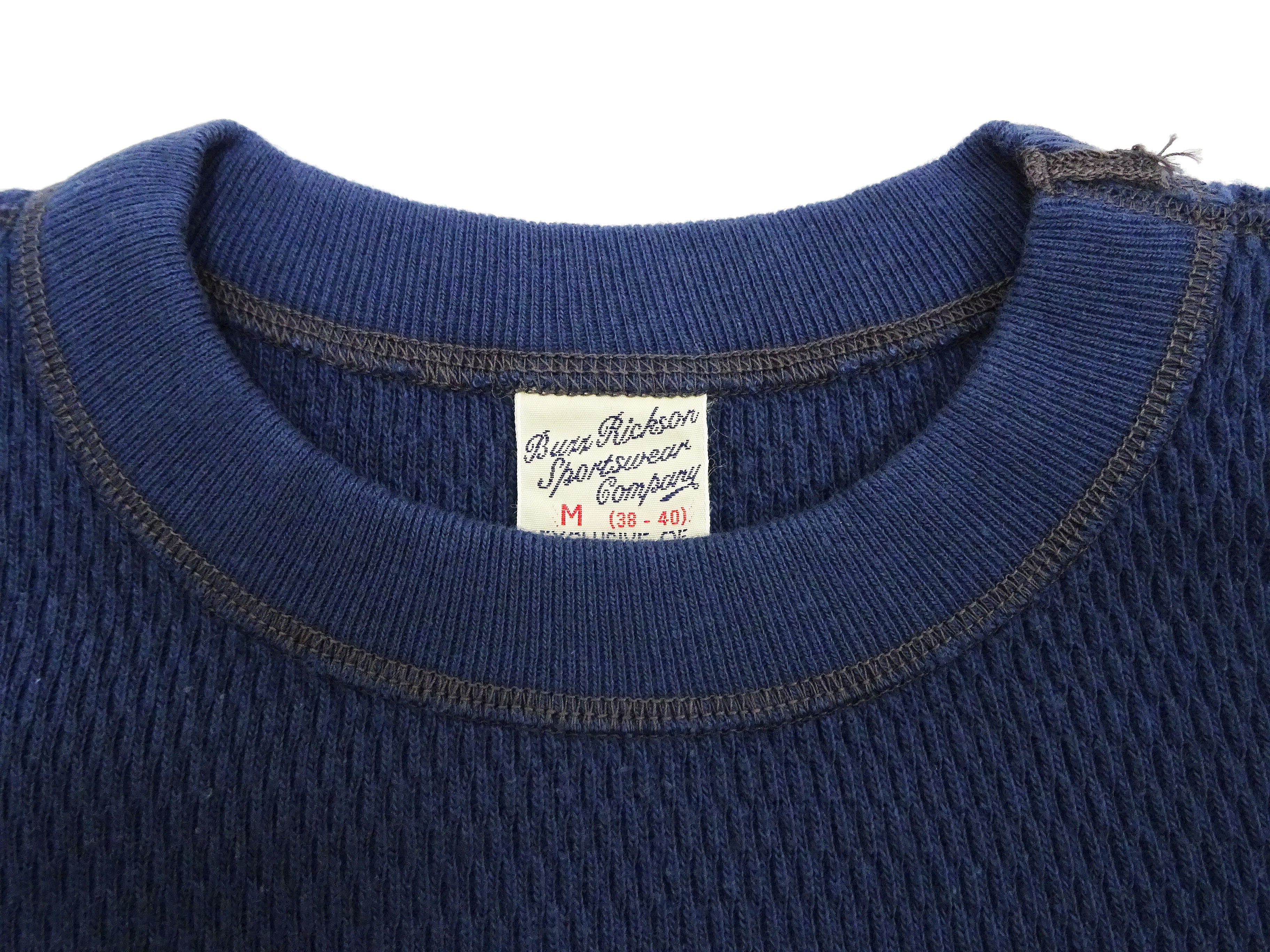 Buzz Rickson Waffle-Knit Thermal T-Shirt Men's Casual Long Sleeve Plain Crew Neck Waffle Tee BR63755 128 Navy-Blue - Image 5