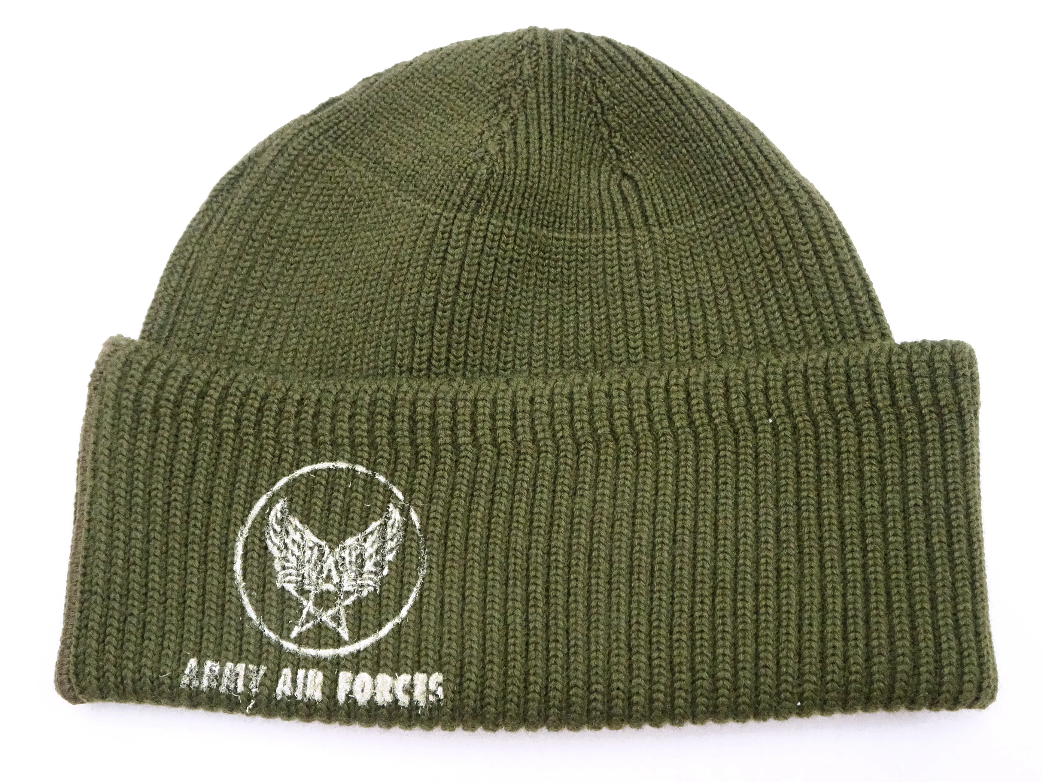 Buzz Rickson Watch Cap Men's Wool Winter Knit Hat USAAF A-4 Mechanics Cap with Stencil BR02756 Olive - Image 2