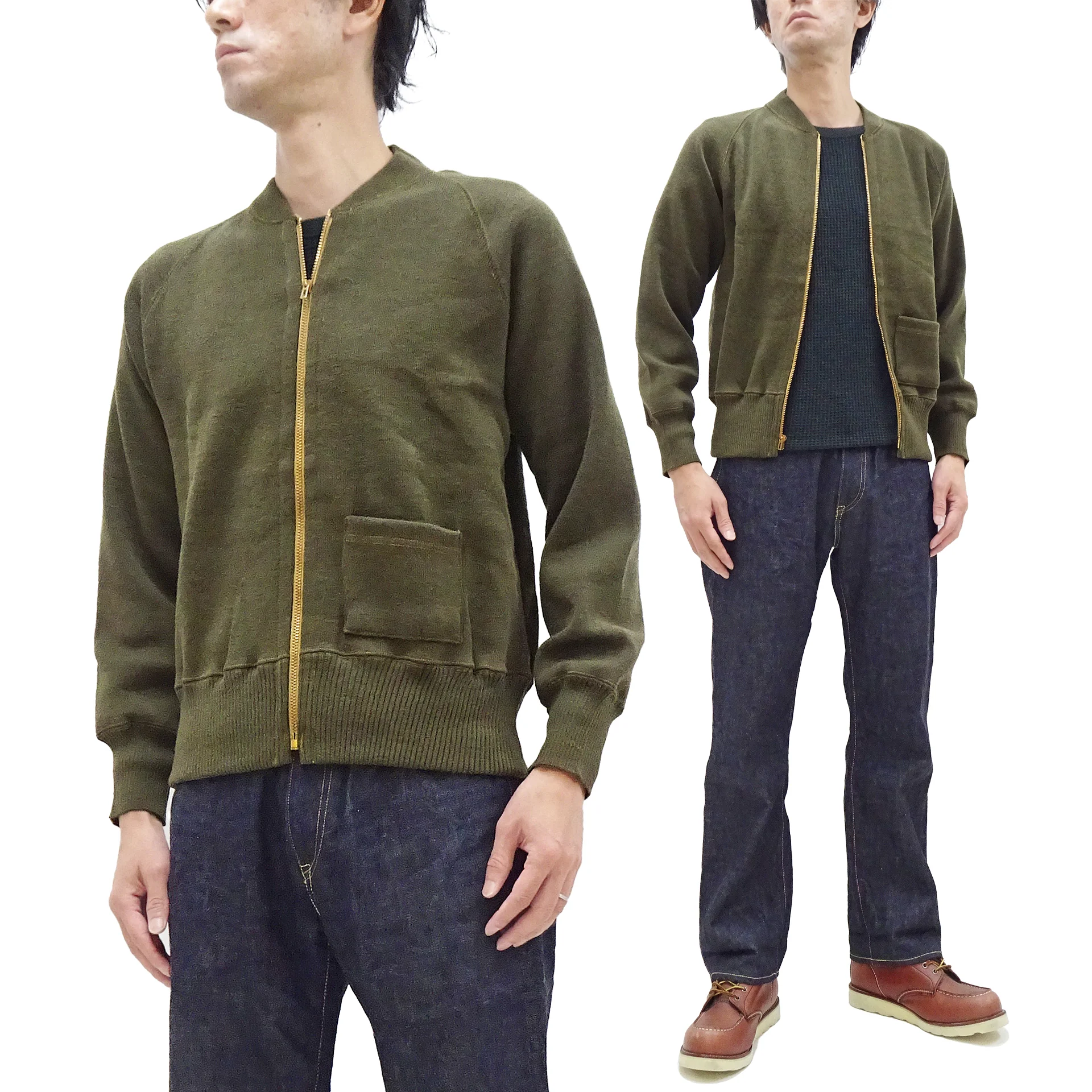 Buzz Rickson Zip Front Sweater Men's Reproduction of WWII USAAF Type C-2 Sweaters Wool Cardigan BR90259 Olive - Image 6