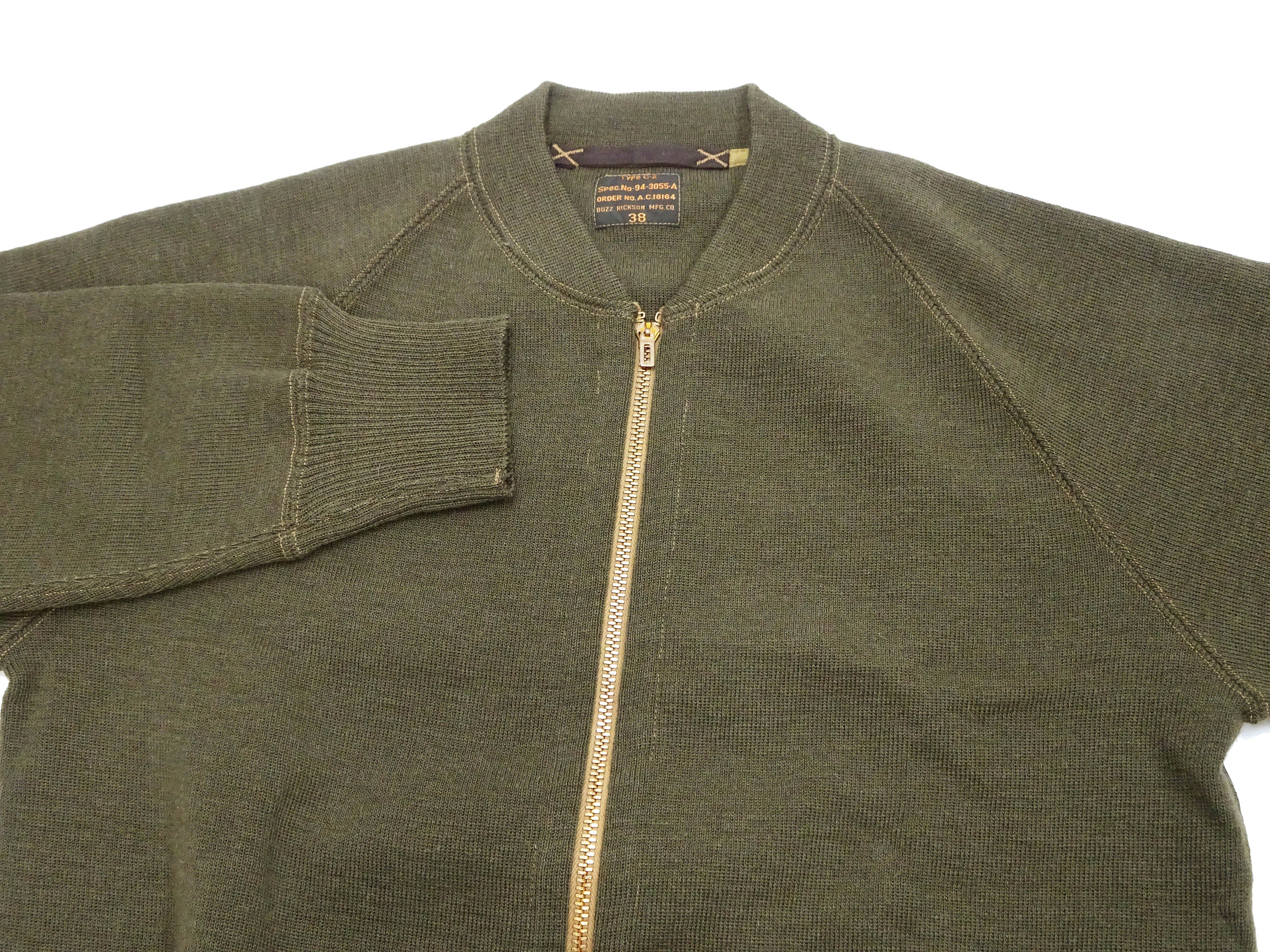 Buzz Rickson Zip Front Sweater Men's Reproduction of WWII USAAF Type C-2 Sweaters Wool Cardigan BR90259 Olive - Image 8