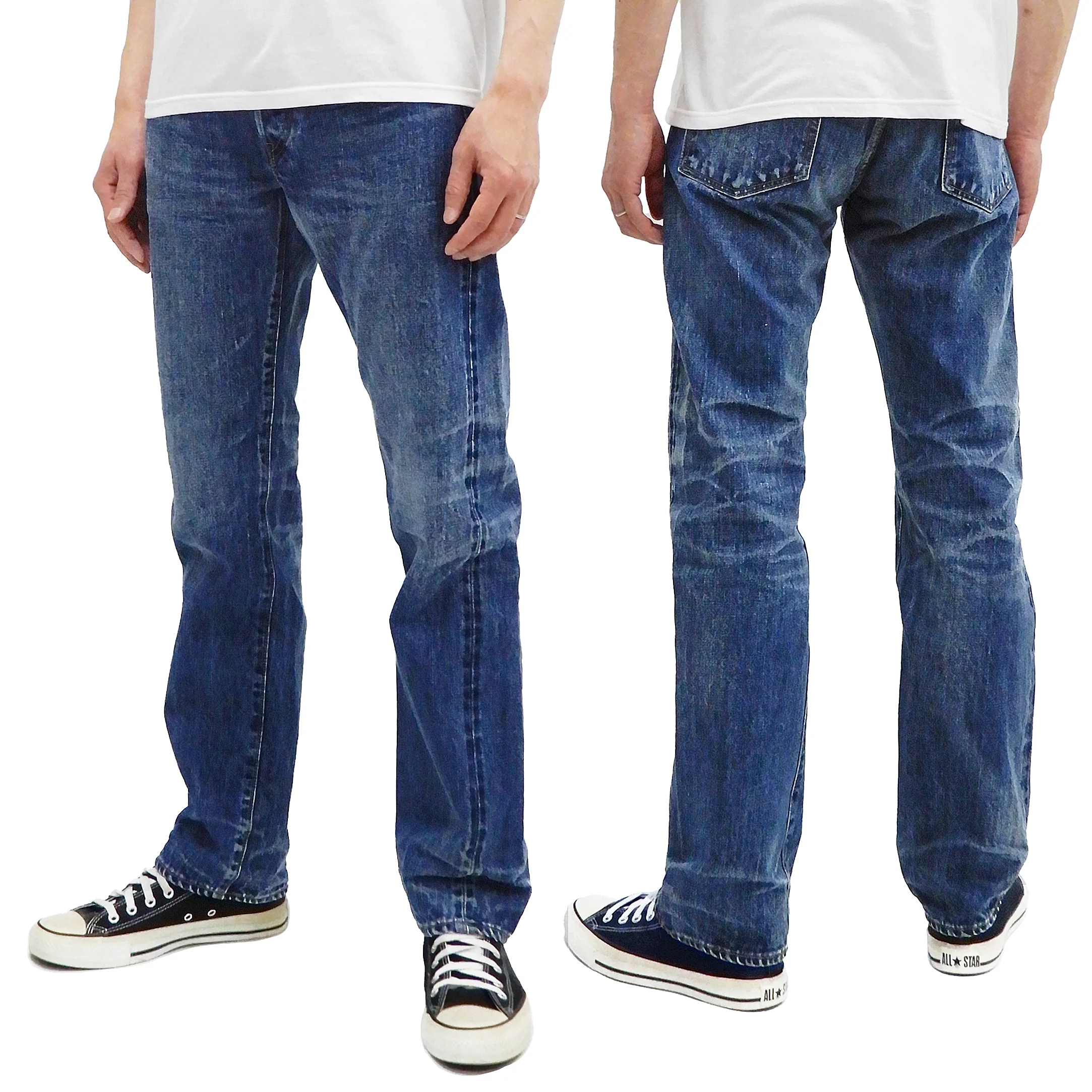 Eternal Faded Jeans Men's Slim Fit Straight Leg Button Fly Japanese Selvedge Denim 811 Mid-Tone - Image 11
