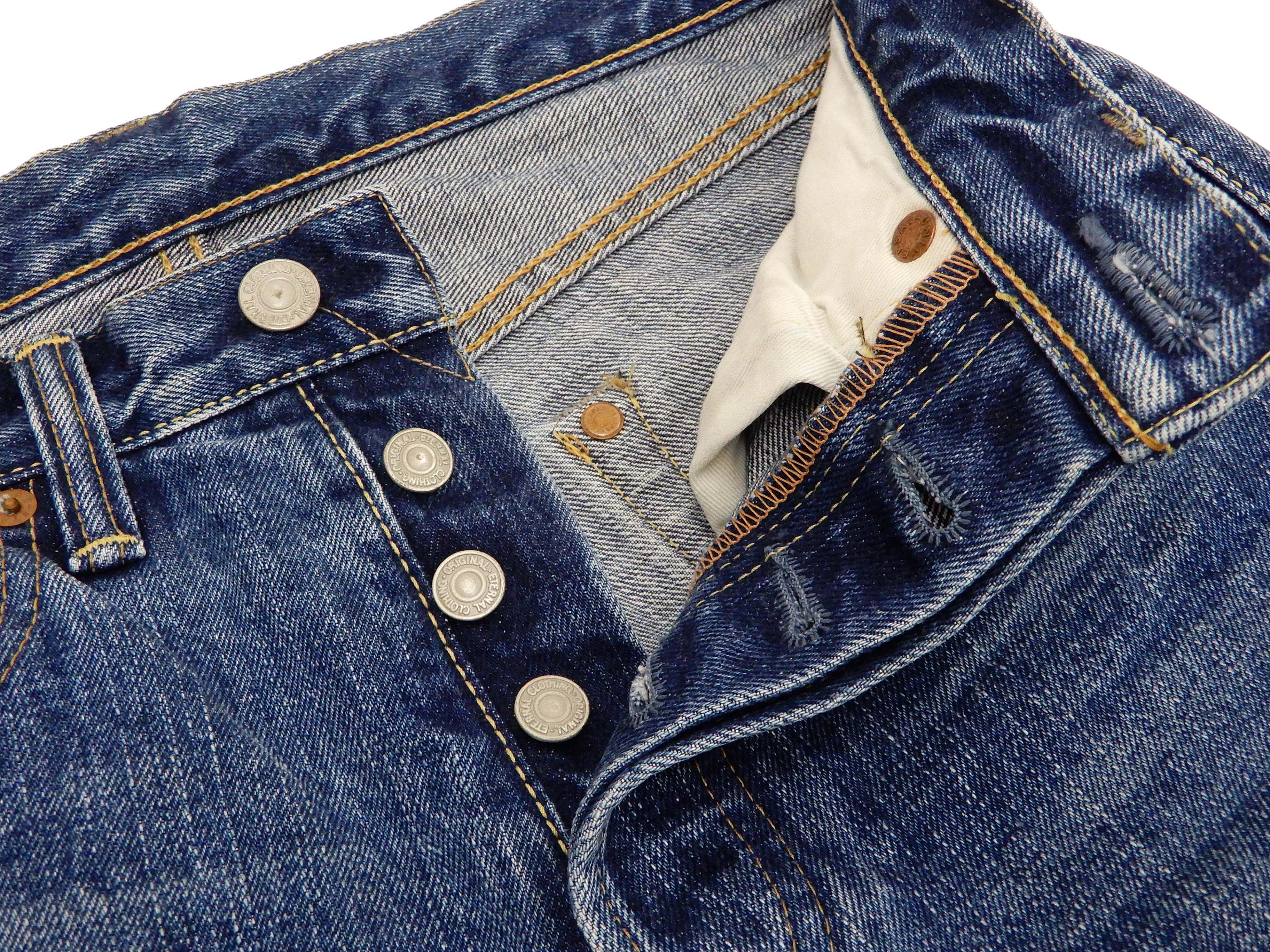 Eternal Faded Jeans Men's Slim Fit Straight Leg Button Fly Japanese Selvedge Denim 811 Mid-Tone - Image 6