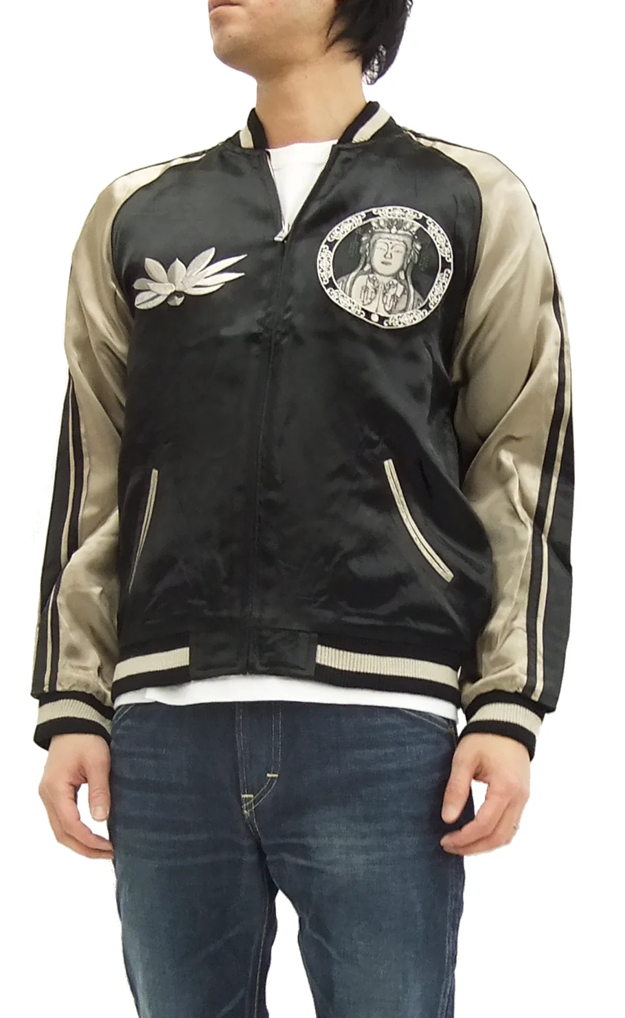 Hanatabi Gakudan Men's Japanese Souvenir Jacket Japanese Buddhism Sukajan Script SSJ-012 - Image 6