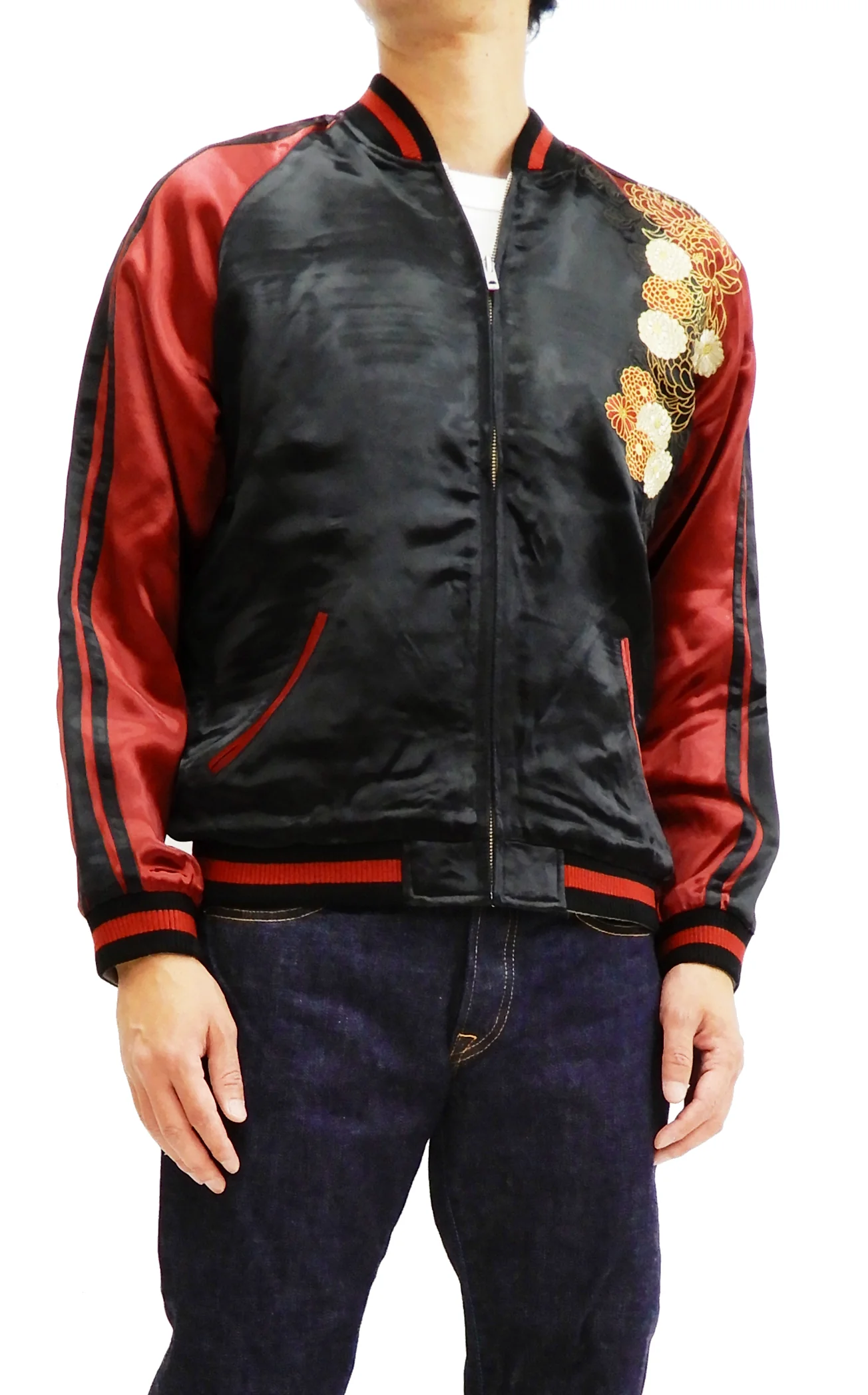 Hanatabi Gakudan Men's Japanese Souvenir Jacket Japanese Cat Art Sukajan Script SSJ-519 - Image 5