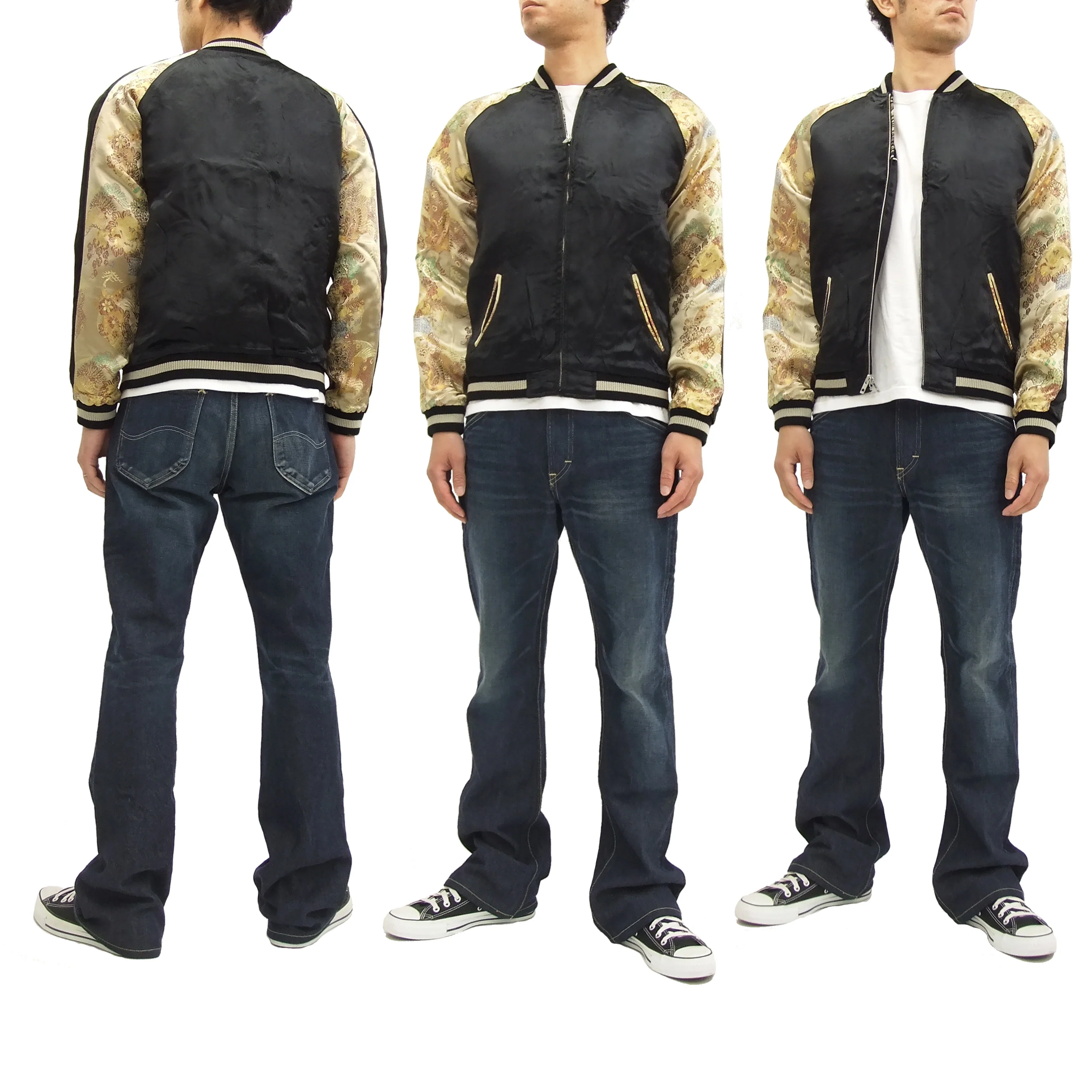 Hanatabi Gakudan Men's Japanese Souvenir Jacket Japanese Dragon Sukajan Script SSJ-001 - Image 4