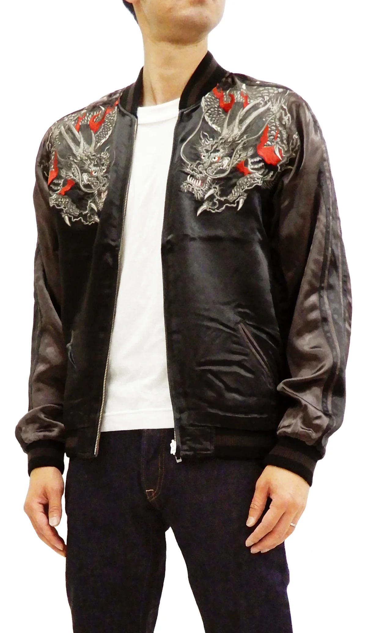 Hanatabi Gakudan Men's Japanese Souvenir Jacket Japanese dragon Sukajan Script SSJ-032 - Image 5