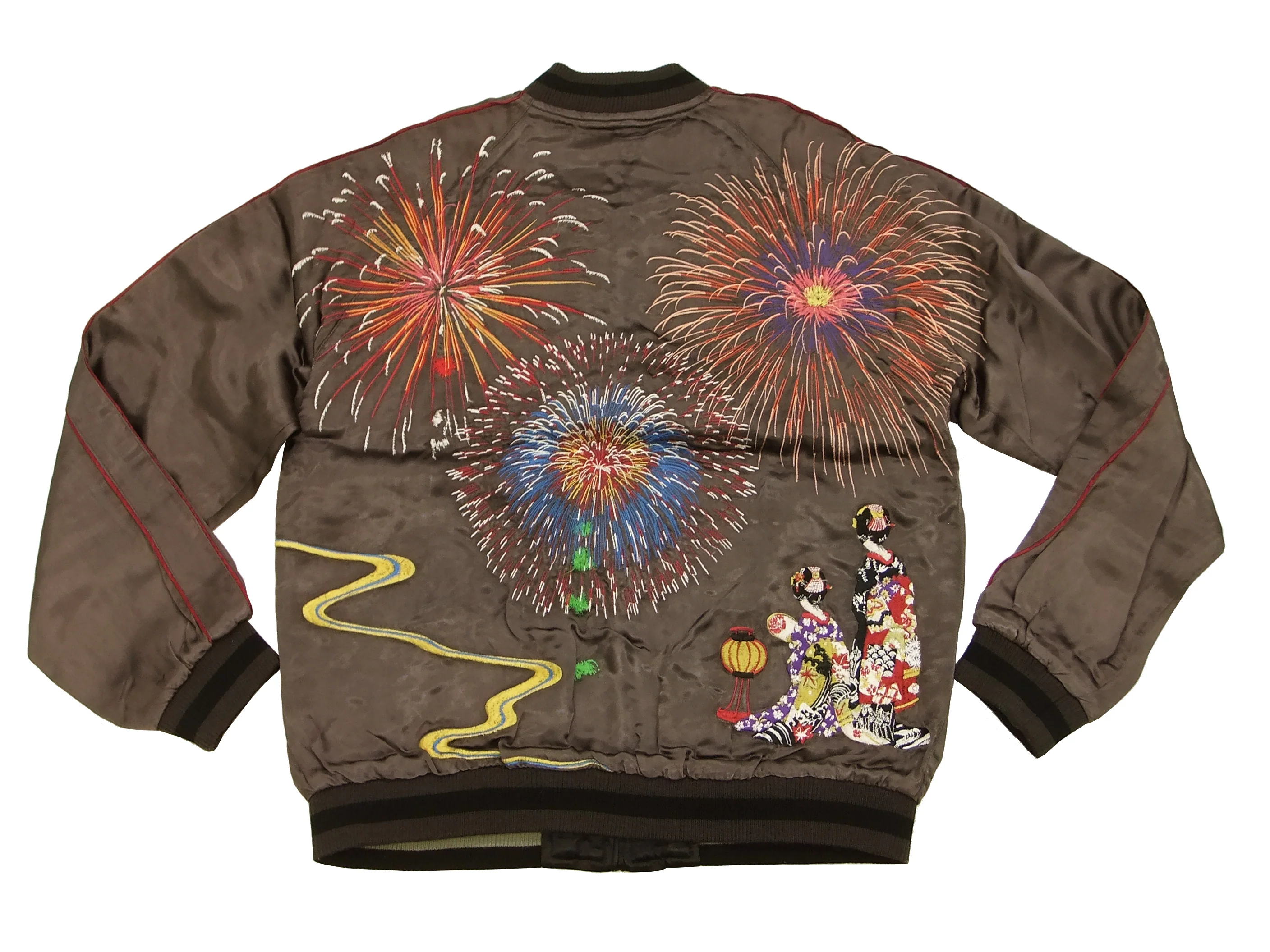 Hanatabi Gakudan Men's Japanese Souvenir Jacket Japanese Fireworks Sukajan Script SKJ-142 - Image 5