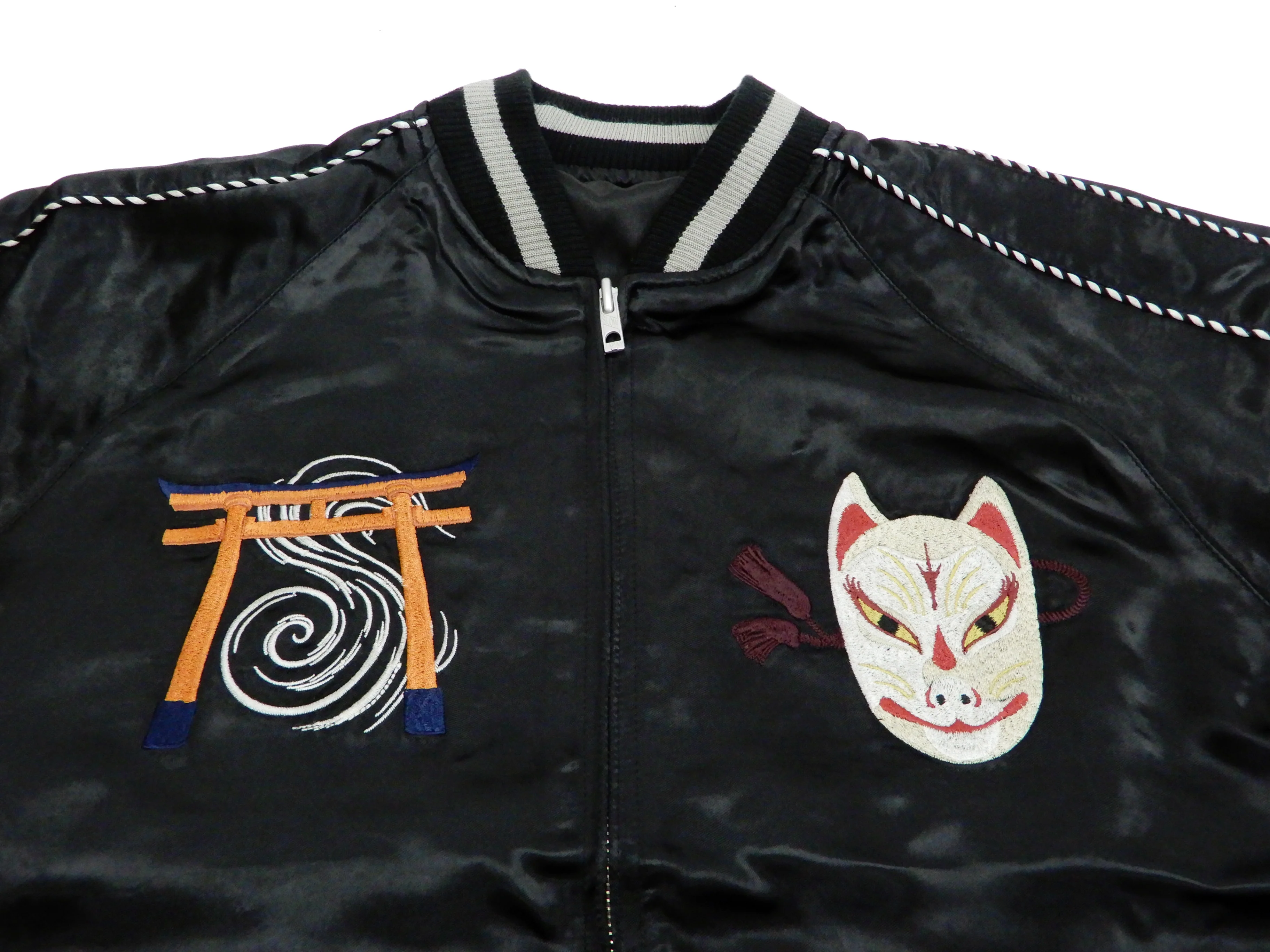 Hanatabi Gakudan Men's Japanese Souvenir Jacket Japanese Fox Mask Sukajan Script SSJ-520 - Image 11