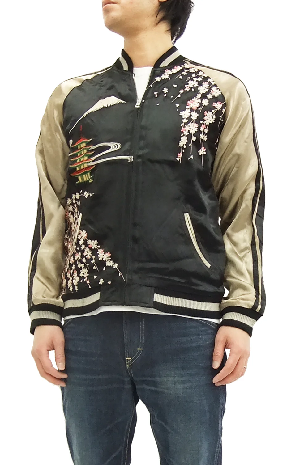 Hanatabi Gakudan Men's Japanese Souvenir Jacket Japanese Geisha Oiran Sukajan Script SSJ-505 - Image 4