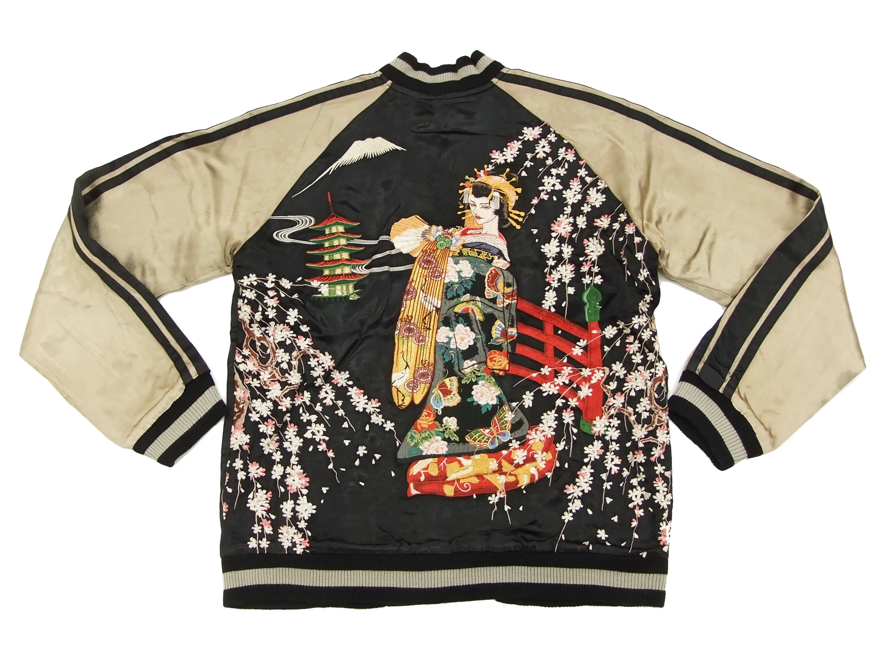 Hanatabi Gakudan Men's Japanese Souvenir Jacket Japanese Geisha Oiran Sukajan Script SSJ-505 - Image 7