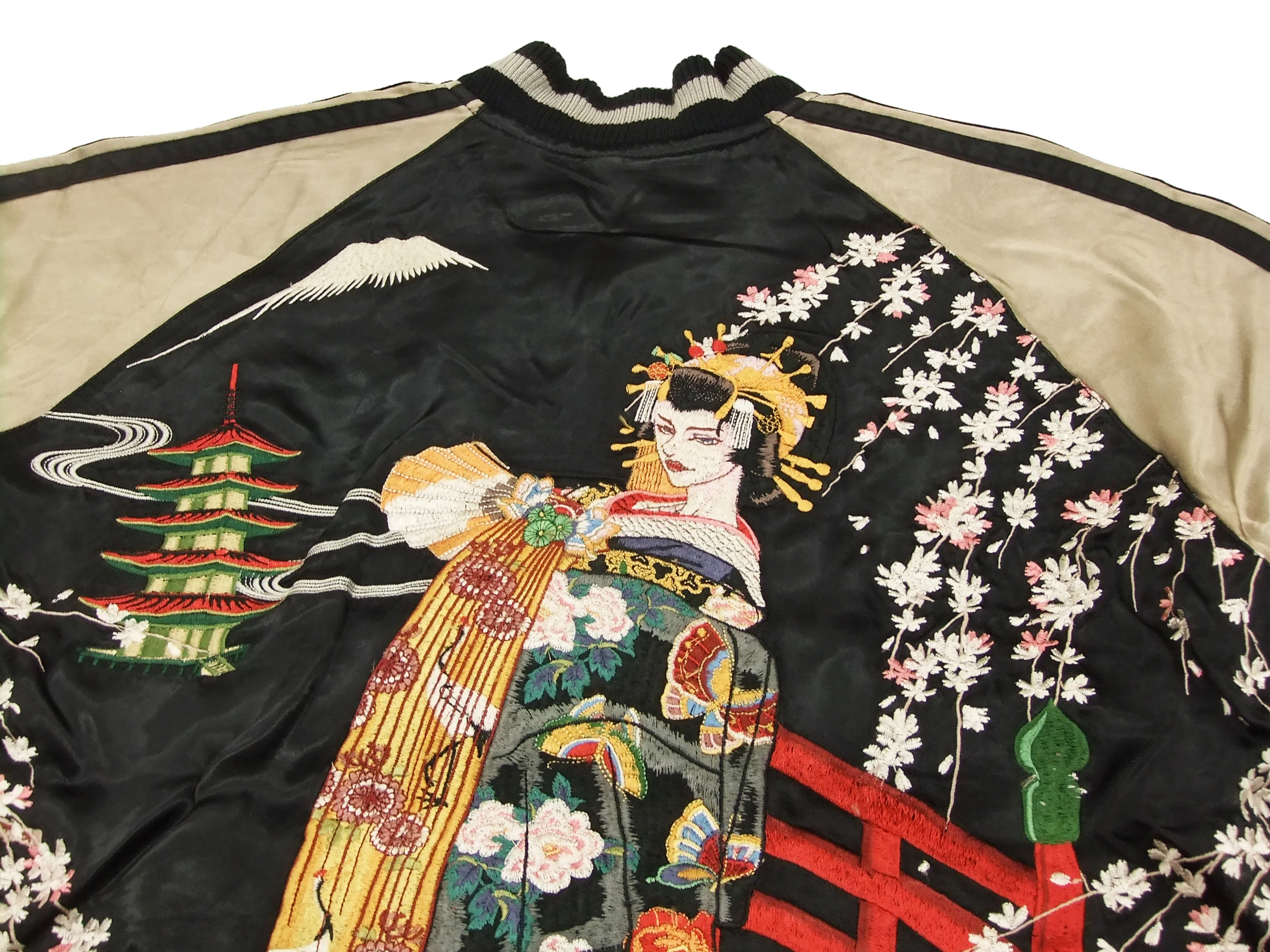 Hanatabi Gakudan Men's Japanese Souvenir Jacket Japanese Geisha Oiran Sukajan Script SSJ-505 - Image 8