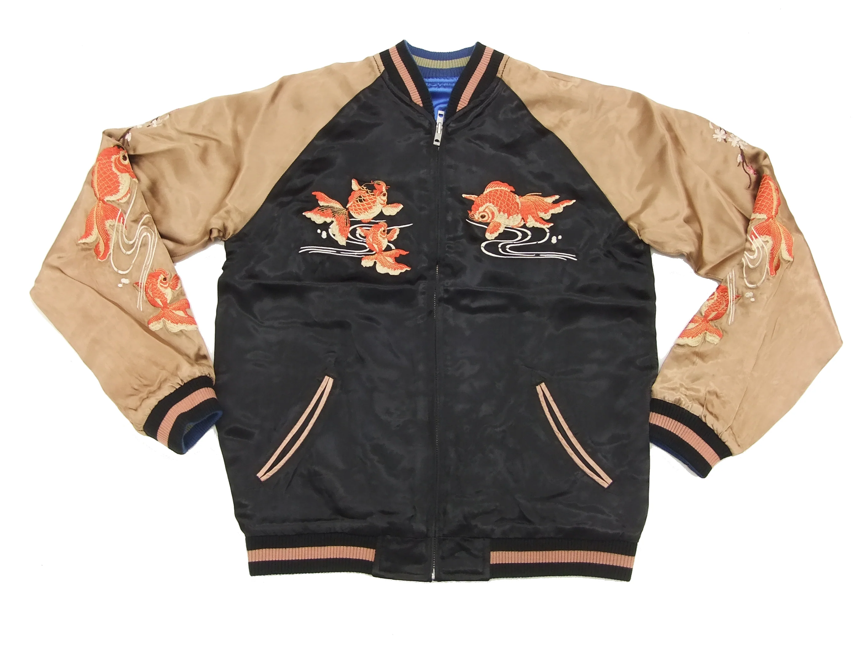 Hanatabi Gakudan Men's Japanese Souvenir Jacket Japanese Goldfish Sukajan Script SSJ-501 - Image 10