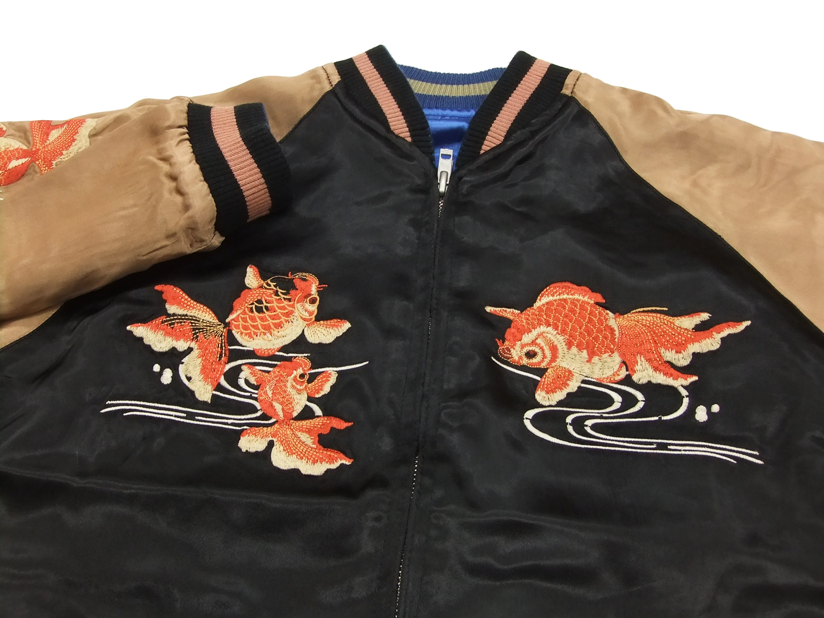 Hanatabi Gakudan Men's Japanese Souvenir Jacket Japanese Goldfish Sukajan Script SSJ-501 - Image 11