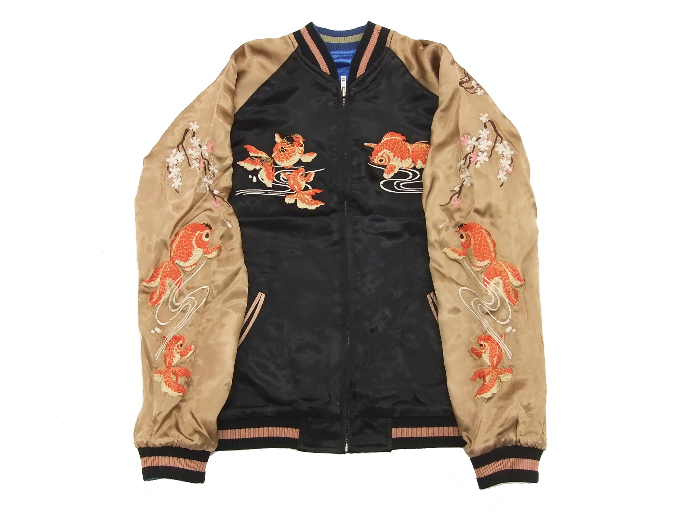 Hanatabi Gakudan Men's Japanese Souvenir Jacket Japanese Goldfish Sukajan Script SSJ-501 - Image 12