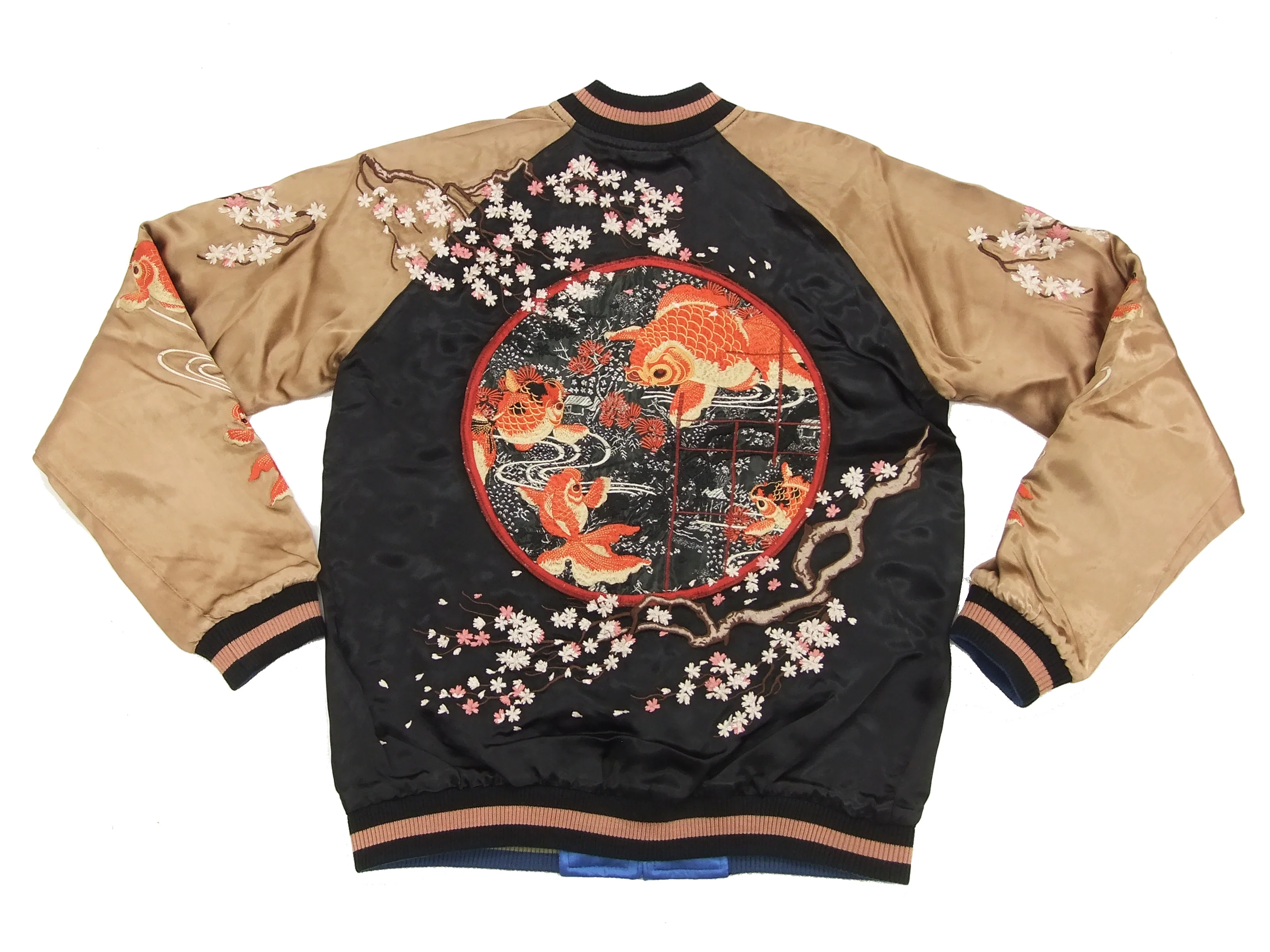 Hanatabi Gakudan Men's Japanese Souvenir Jacket Japanese Goldfish Sukajan Script SSJ-501 - Image 8