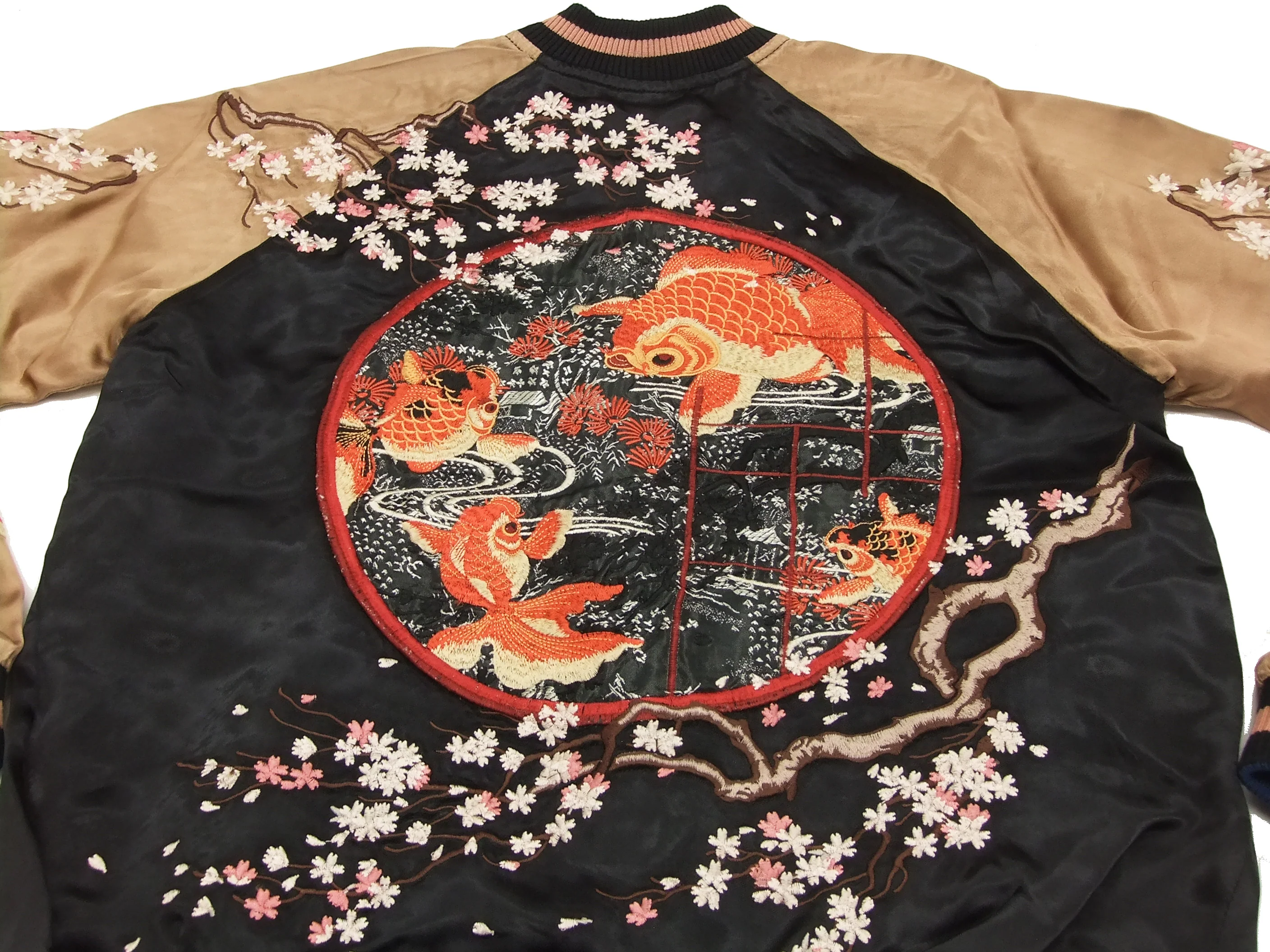 Hanatabi Gakudan Men's Japanese Souvenir Jacket Japanese Goldfish Sukajan Script SSJ-501 - Image 9