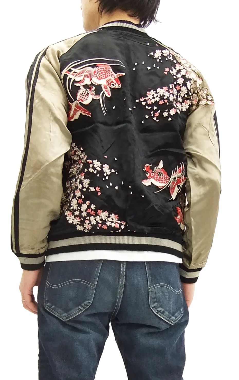 Hanatabi Gakudan Men's Japanese Souvenir Jacket Japanese goldfish Sukajan Script SSJ-502 - Image 6