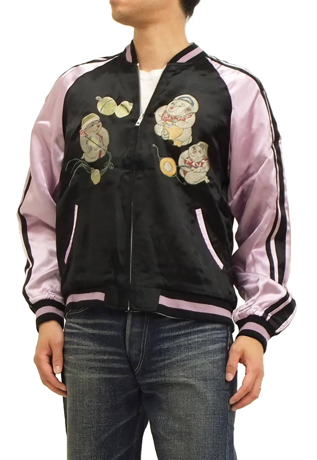 Hanatabi Gakudan Men's Japanese Souvenir Jacket Japanese Lion Dance Sukajan Script SJ-601 - Image 4
