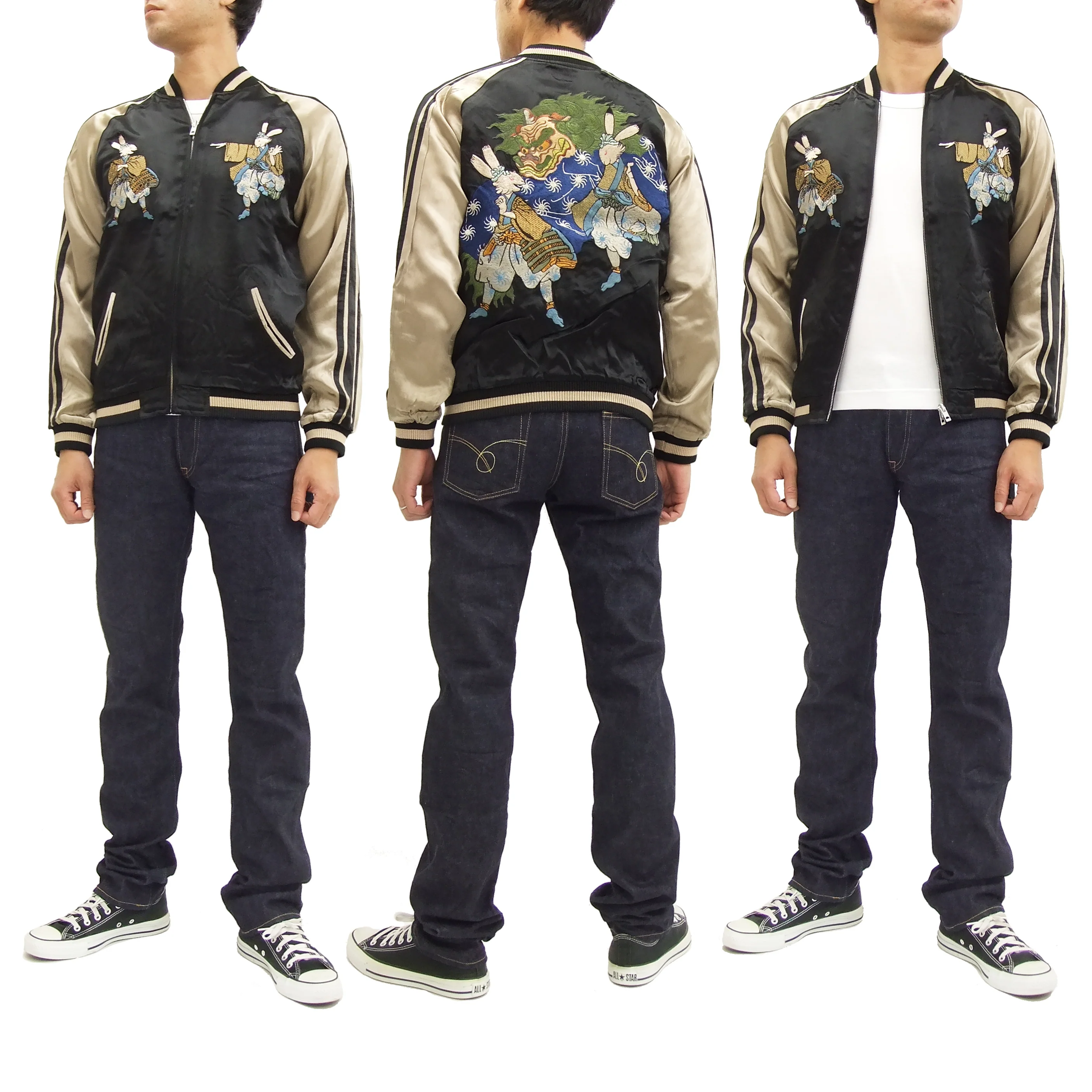 Hanatabi Gakudan Men's Japanese Souvenir Jacket Japanese Lions Dance Sukajan Script SSJ-014 - Image 2
