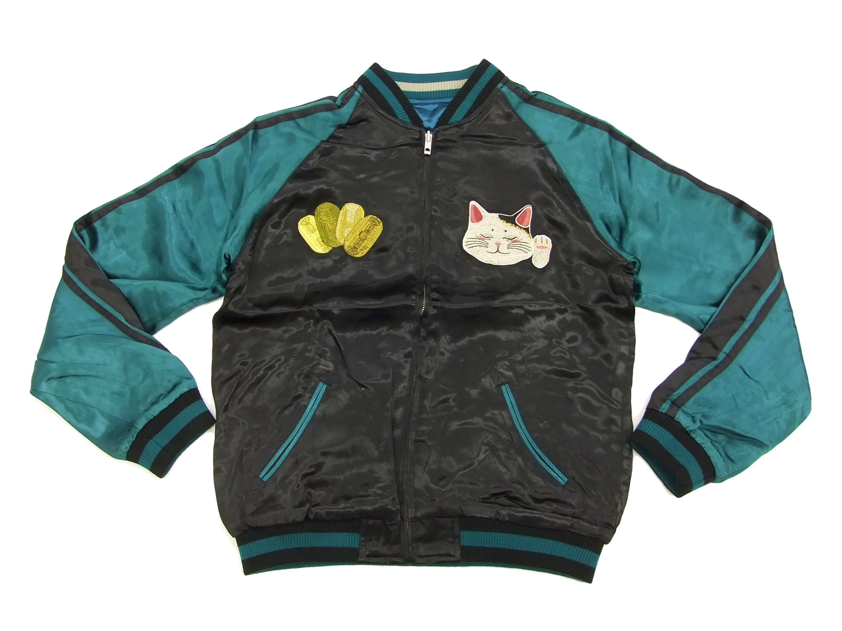 Hanatabi Gakudan Men's Japanese Souvenir Jacket Japanese lucky cat Sukajan Script SSJ-514 - Image 10