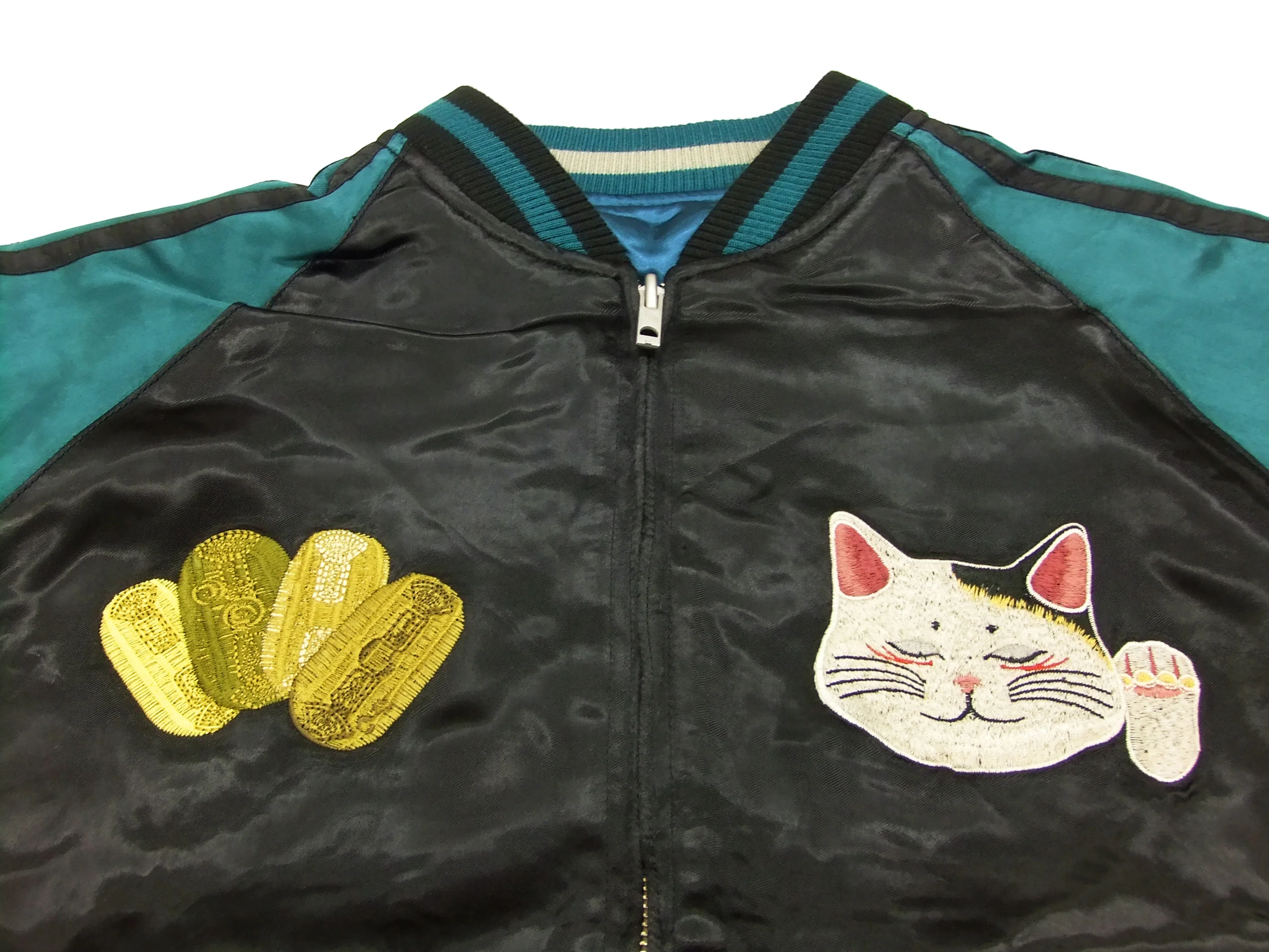 Hanatabi Gakudan Men's Japanese Souvenir Jacket Japanese lucky cat Sukajan Script SSJ-514 - Image 11