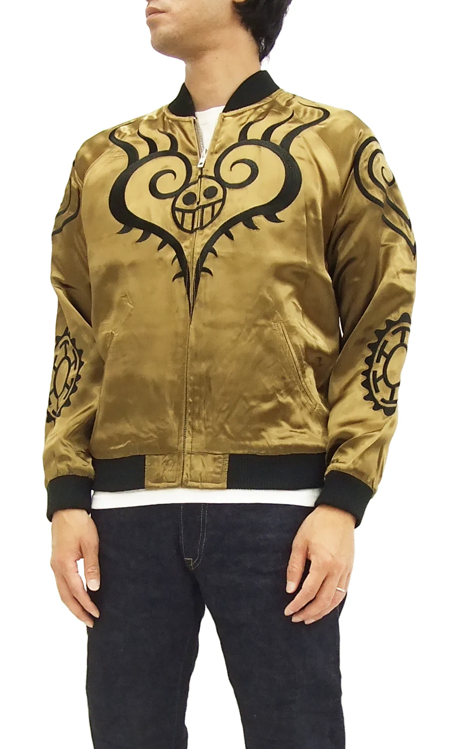 Hanatabi Gakudan Men's Japanese Souvenir Jacket Japanese ONE PIECE Sukajan Script OPSJ-003 Brown - Image 4