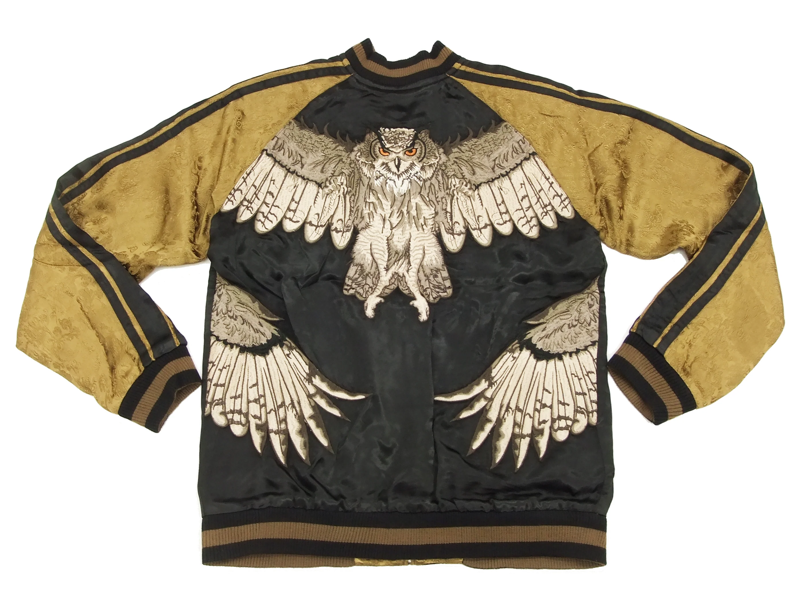 Hanatabi Gakudan Men's Japanese Souvenir Jacket Japanese Owl Sukajan Script SSJ-009 - Image 7