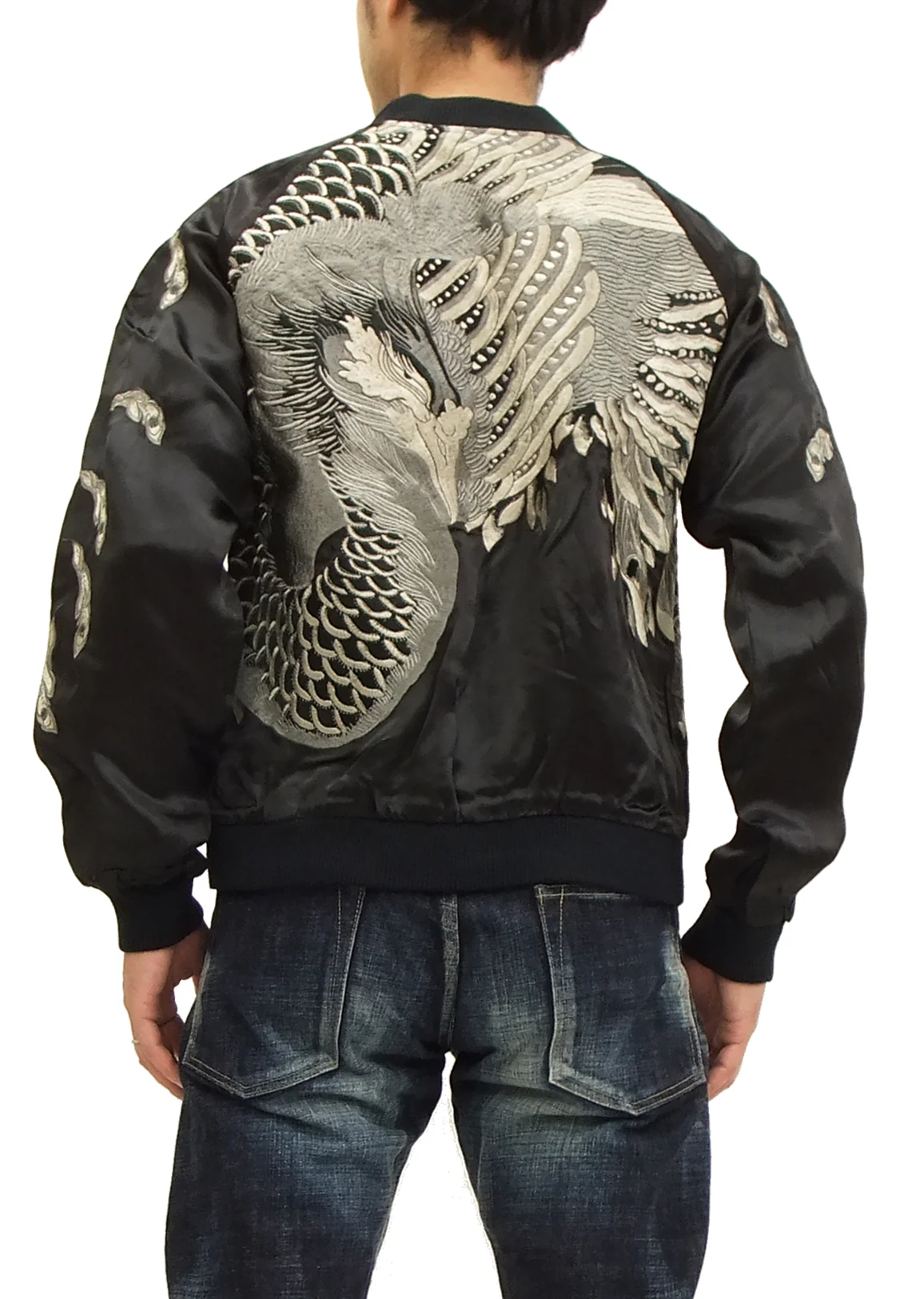 Hanatabi Gakudan Men's Japanese Souvenir Jacket Japanese Phoenix Sukajan Script SKJ-71R - Image 3