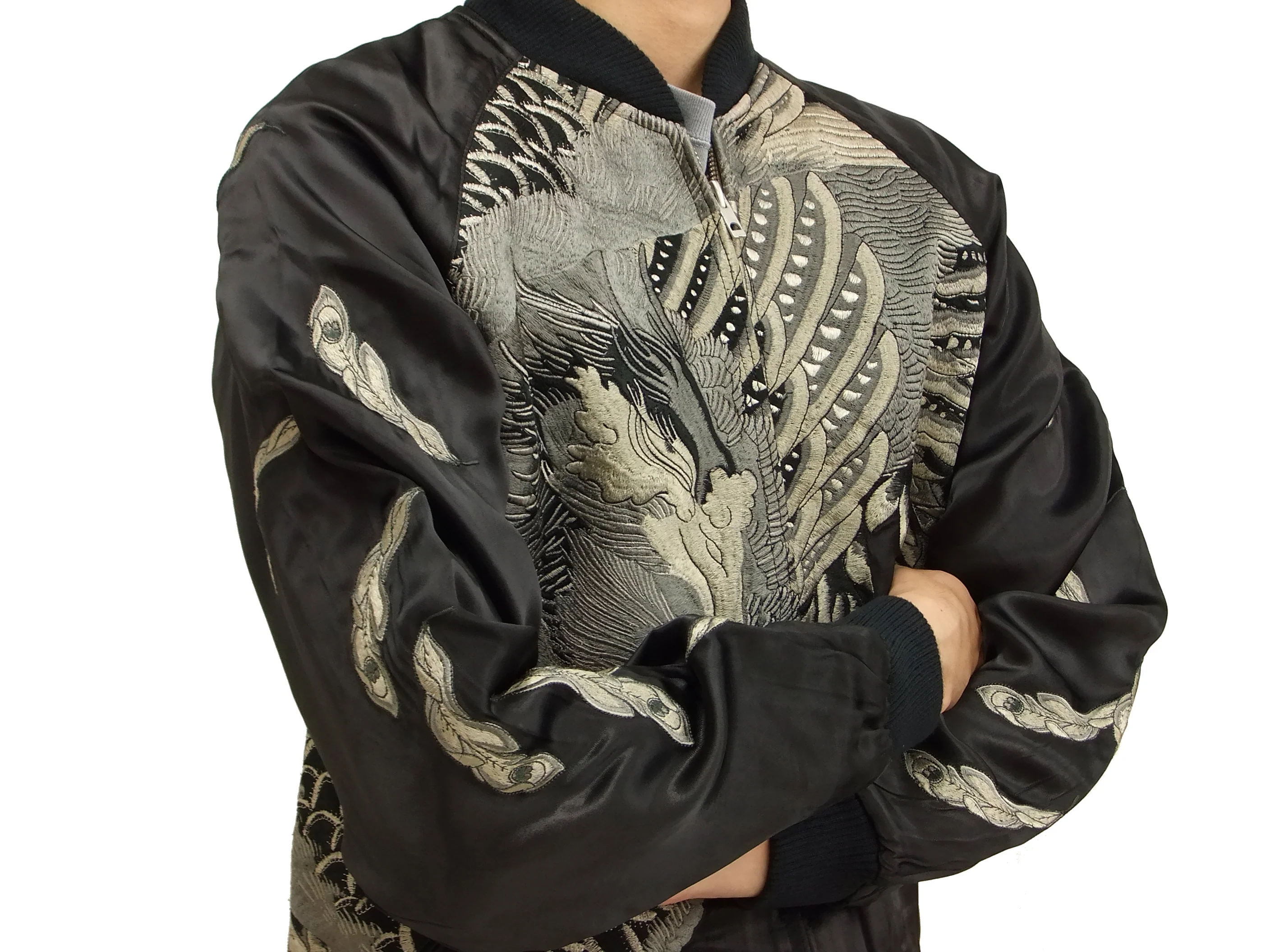 Hanatabi Gakudan Men's Japanese Souvenir Jacket Japanese Phoenix Sukajan Script SKJ-71R - Image 5