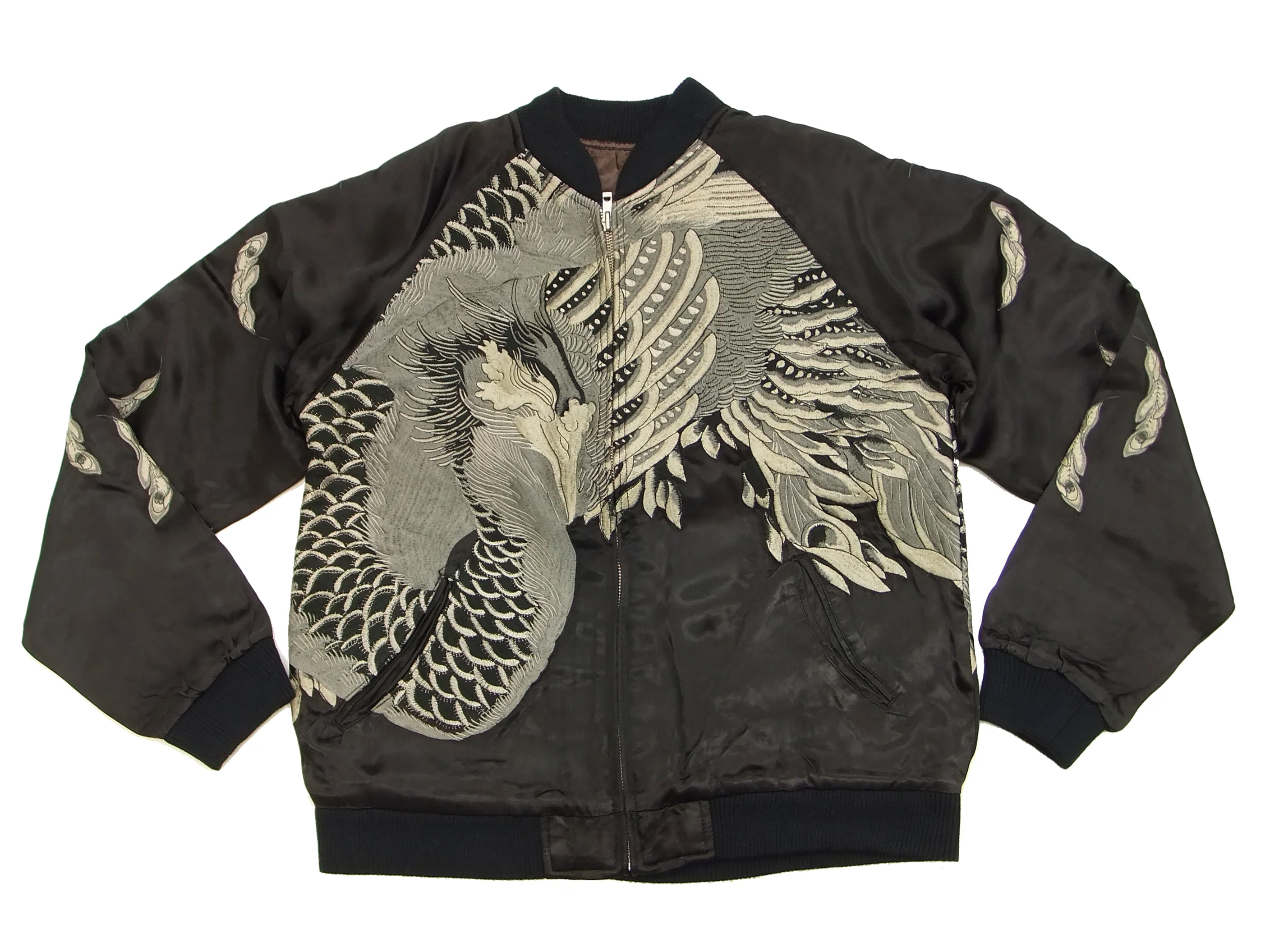 Hanatabi Gakudan Men's Japanese Souvenir Jacket Japanese Phoenix Sukajan Script SKJ-71R - Image 6