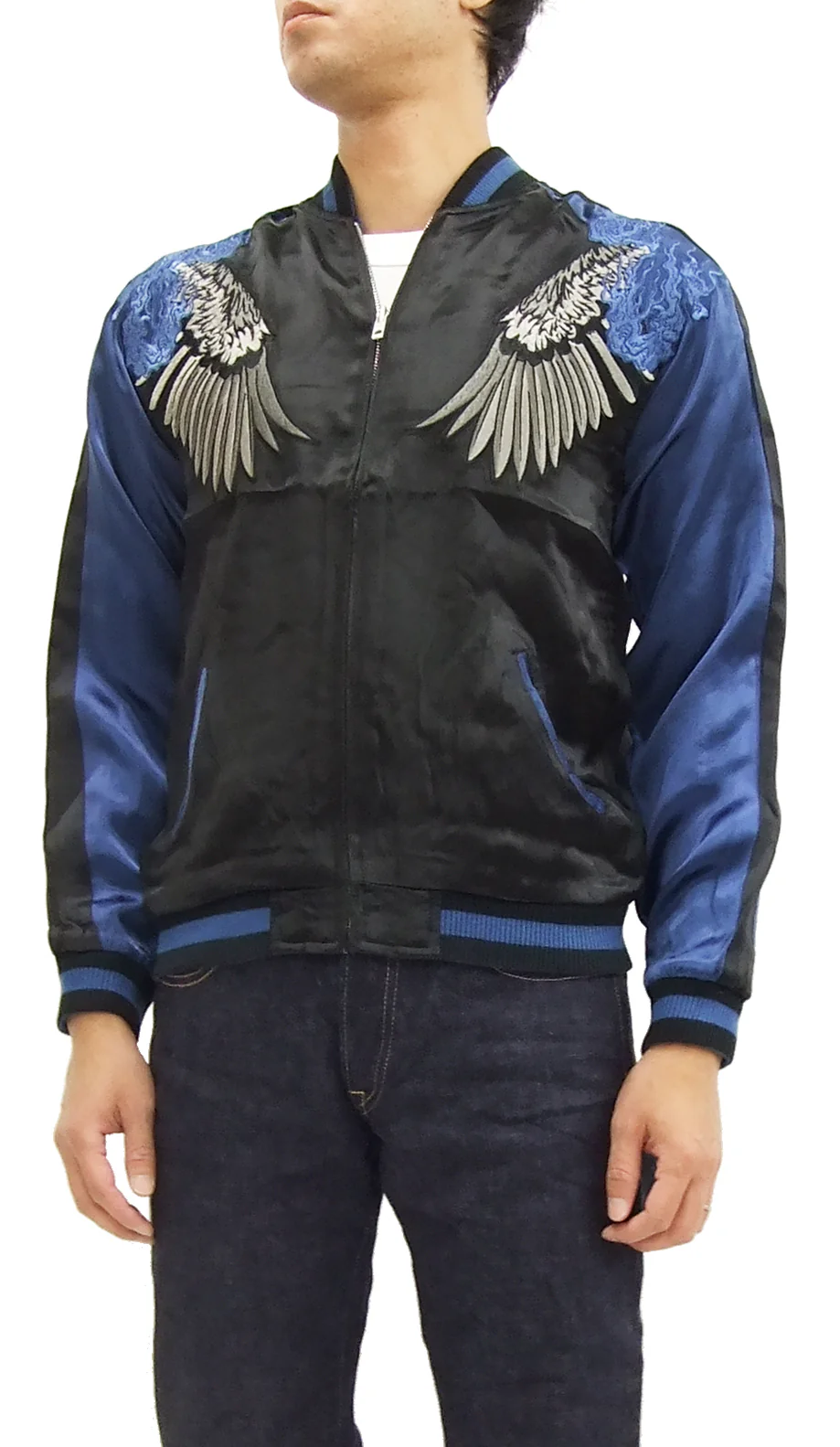 Hanatabi Gakudan Men's Japanese Souvenir Jacket Japanese Raven Sukajan Script SSJ-013 - Image 4