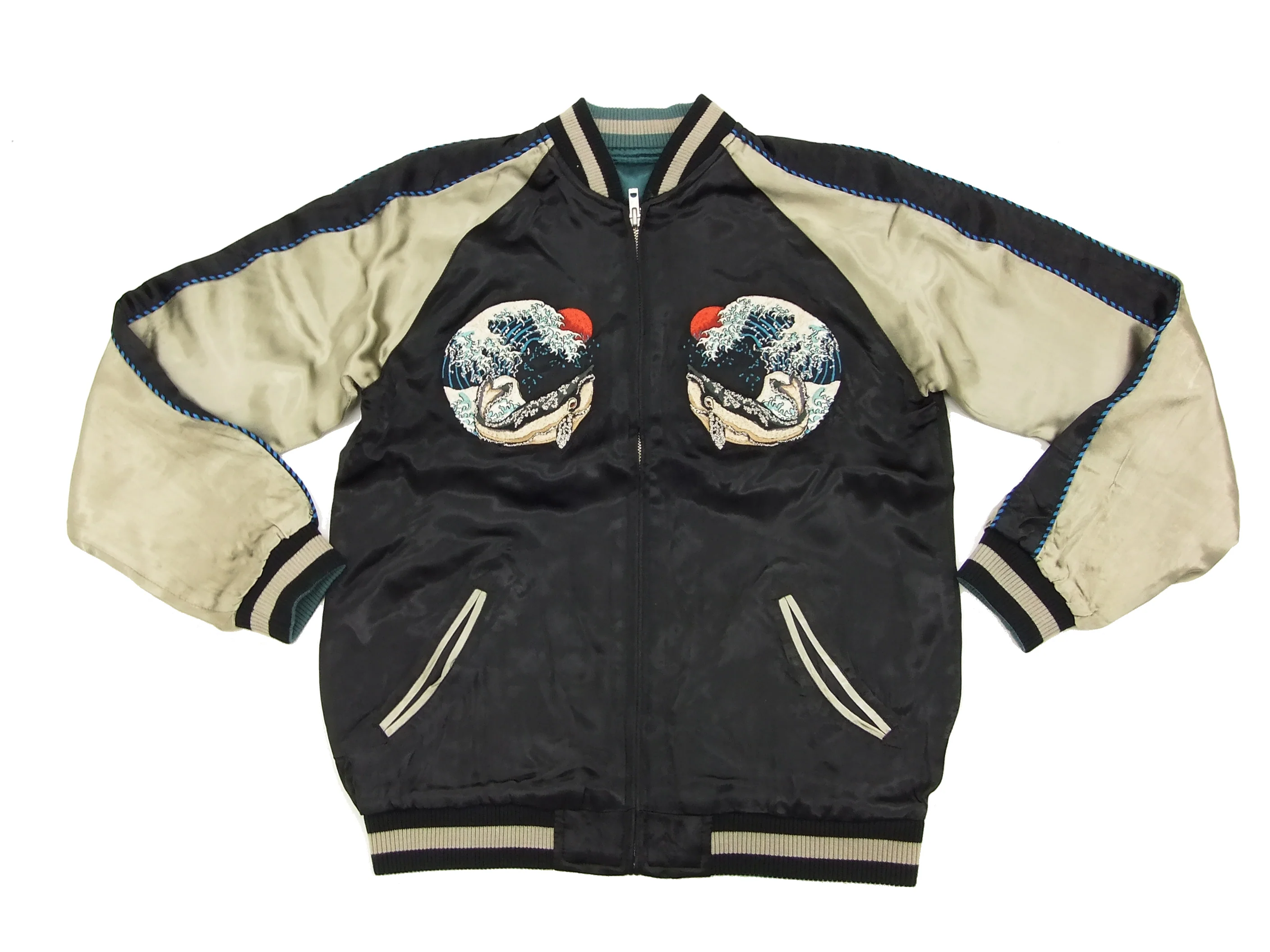 Hanatabi Gakudan Men's Japanese Souvenir Jacket Japanese Whale Art Sukajan Script SSJ-015 - Image 10