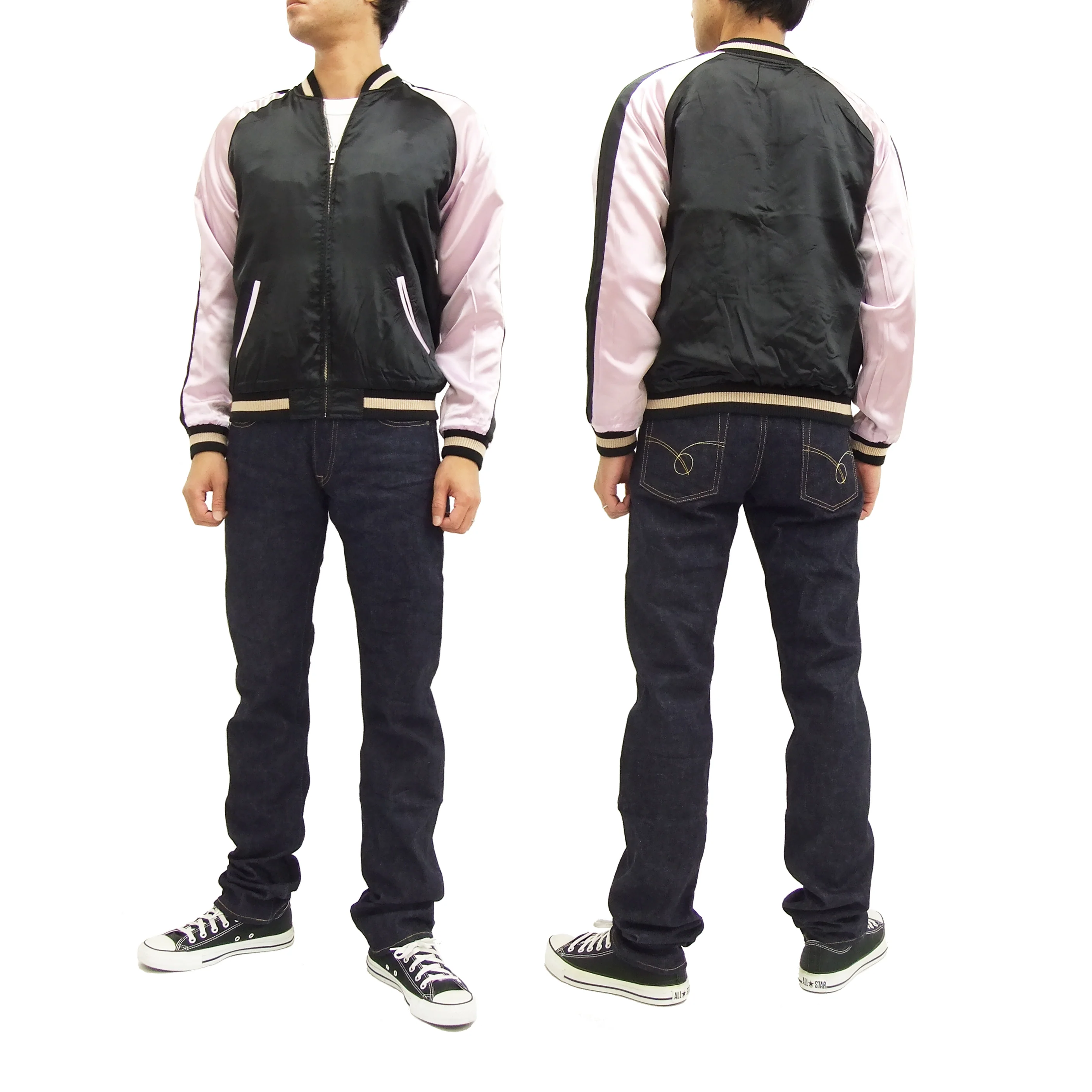 Hanatabi Gakudan Men's Japanese Souvenir Jacket Japanese Wild Geese and Full Moon Sukajan Script SSJ-506 - Image 6