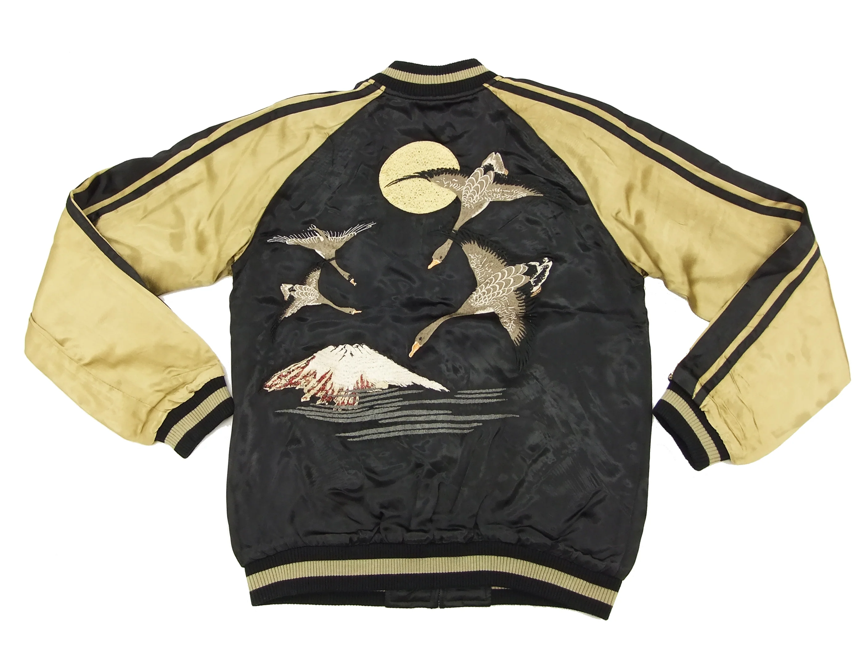 Hanatabi Gakudan Men's Japanese Souvenir Jacket Japanese Wild Geese and Full Moon Sukajan Script SSJ-506 - Image 8
