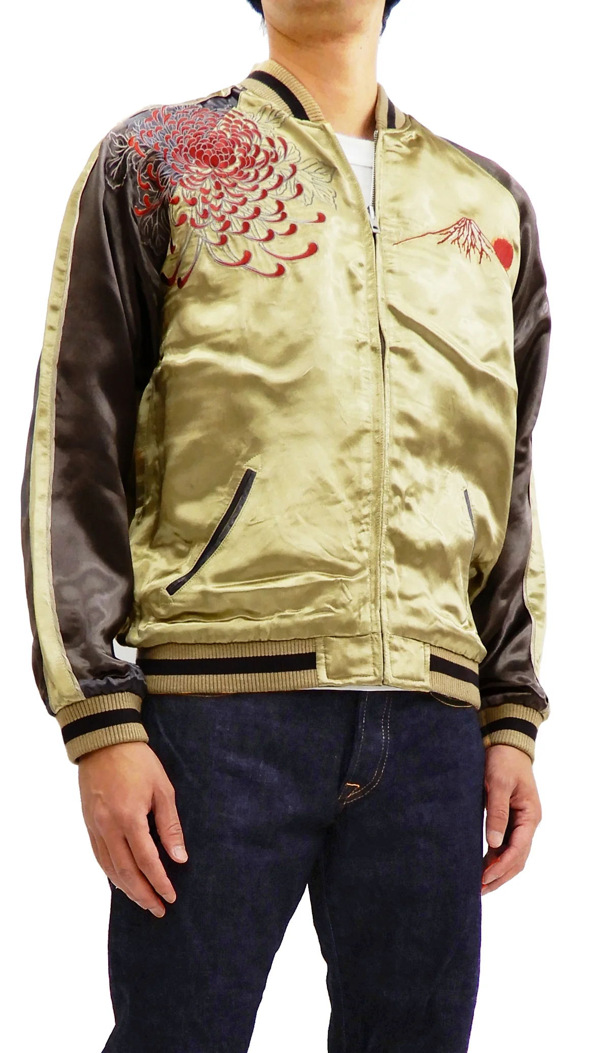 Hanatabi Gakudan Men's Japanese Souvenir Jacket Kintaro and the Giant Carp Sukajan Script SSJ-518 - Image 5