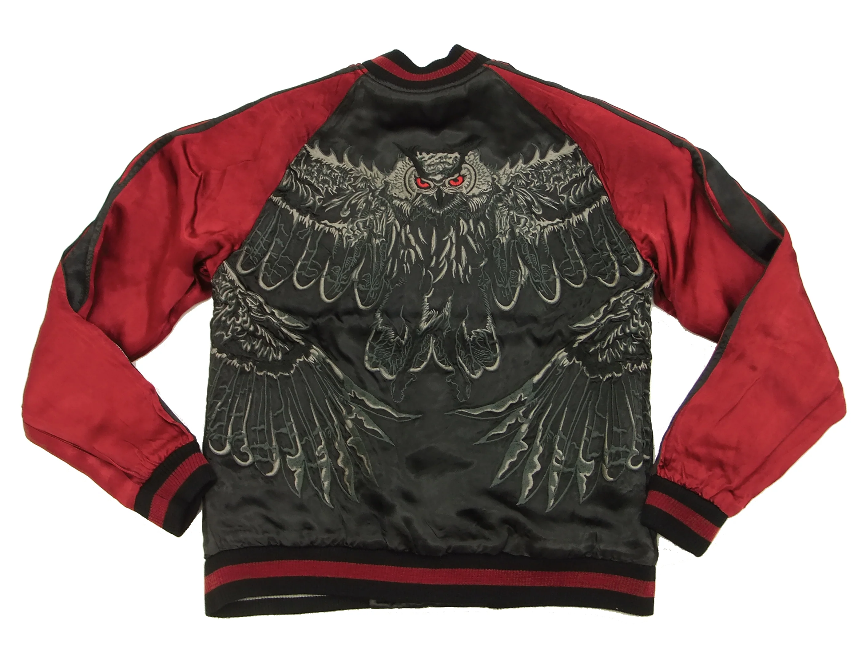 Hanatabi Gakudan Men's Japanese Souvenir Jacket Owl and Autumn Leaves Sukajan Script SKJ-179 - Image 11