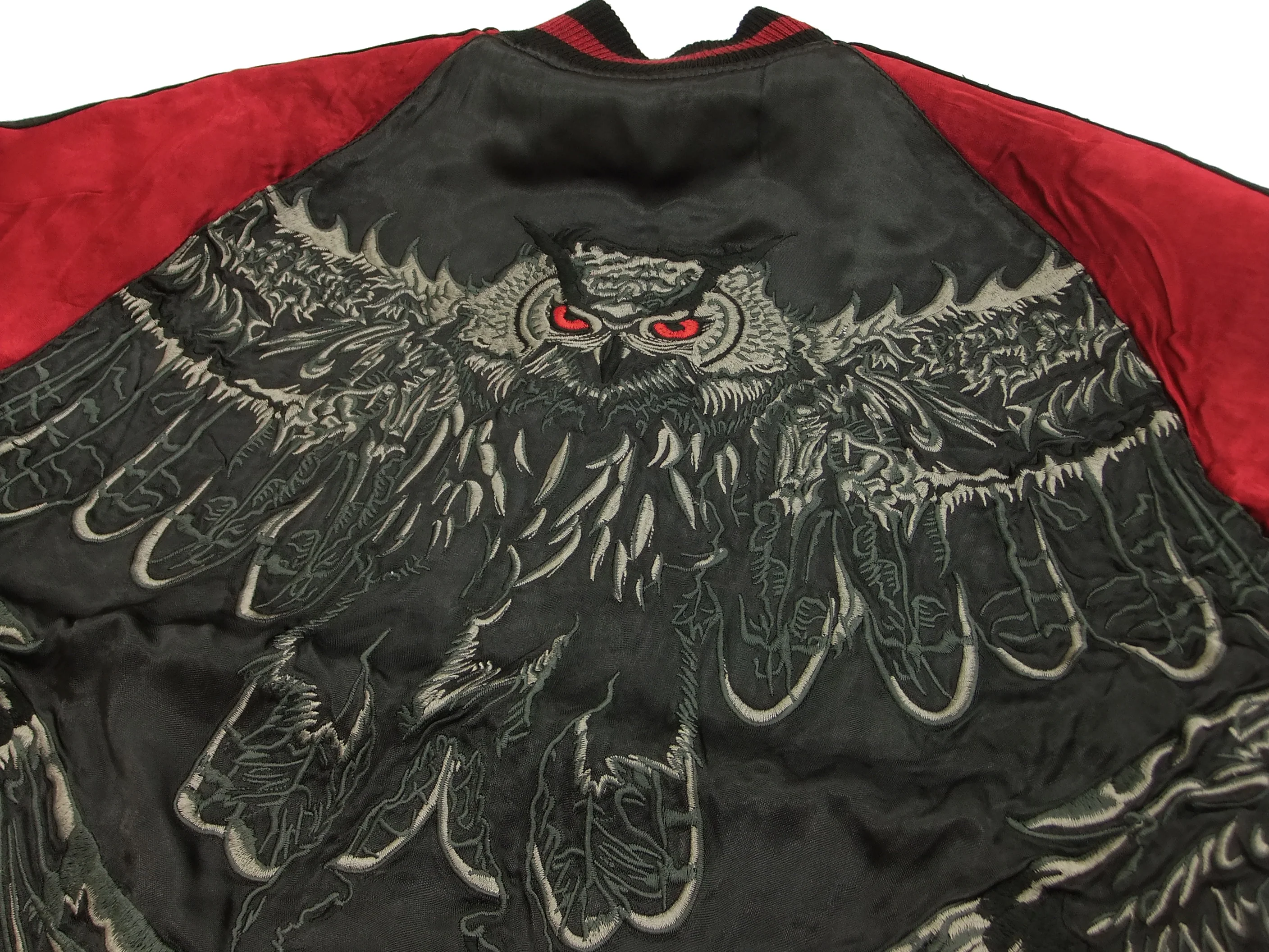 Hanatabi Gakudan Men's Japanese Souvenir Jacket Owl and Autumn Leaves Sukajan Script SKJ-179 - Image 12