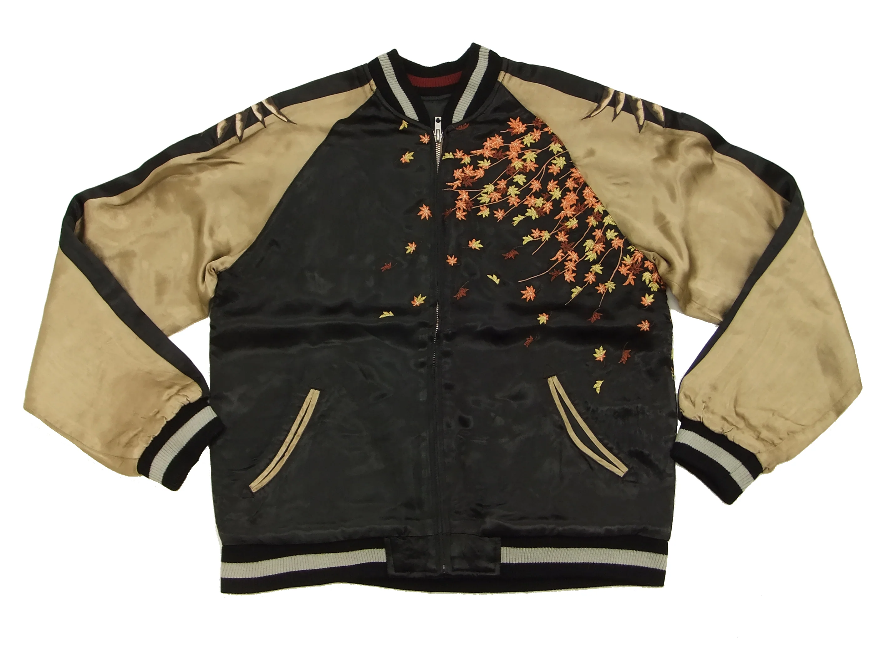 Hanatabi Gakudan Men's Japanese Souvenir Jacket Owl and Autumn Leaves Sukajan Script SKJ-179 - Image 7
