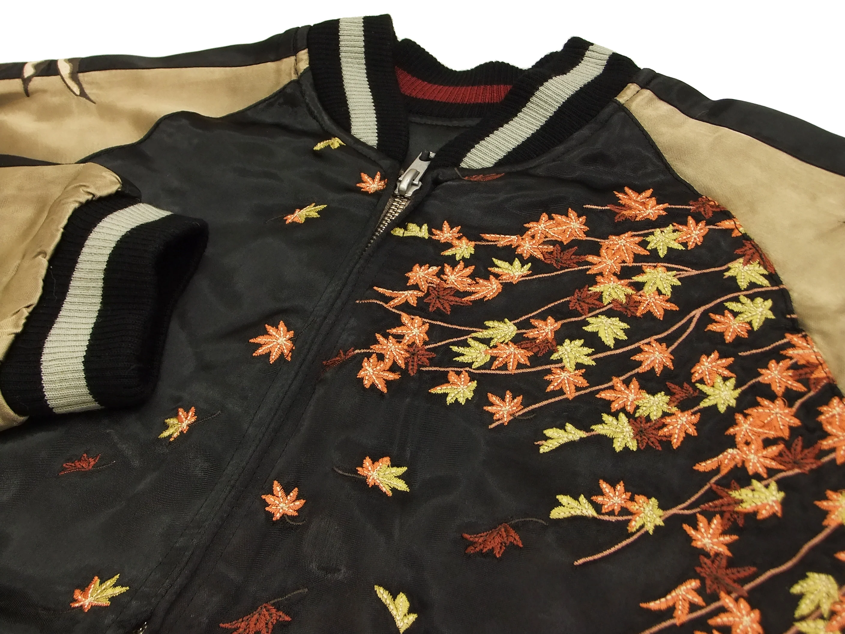 Hanatabi Gakudan Men's Japanese Souvenir Jacket Owl and Autumn Leaves Sukajan Script SKJ-179 - Image 8