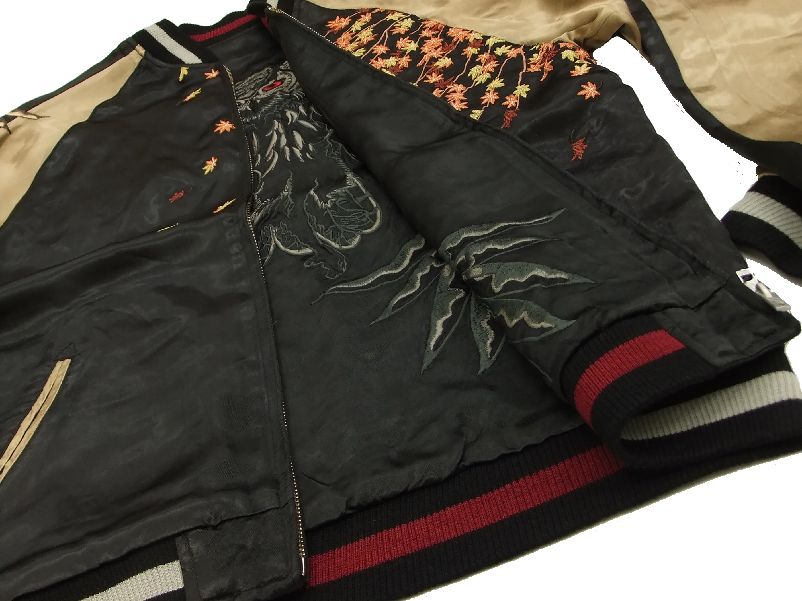 Hanatabi Gakudan Men's Japanese Souvenir Jacket Owl and Autumn Leaves Sukajan Script SKJ-179 - Image 9