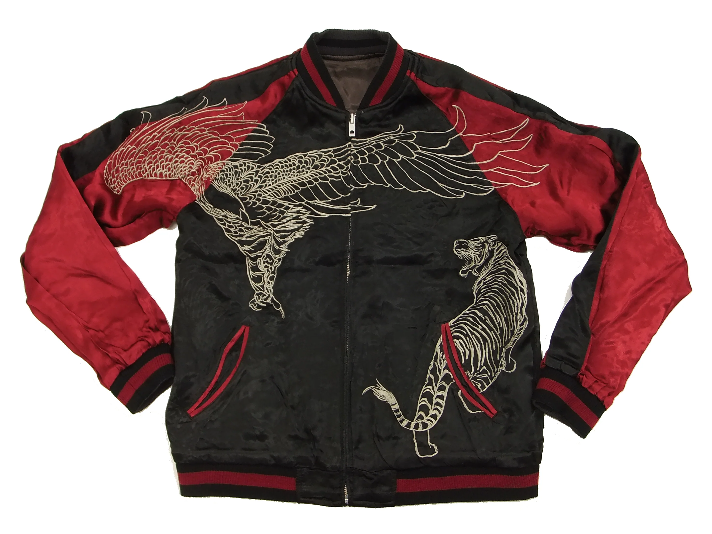 Hanatabi Gakudan Men's Japanese Souvenir Jacket Hawk and Tiger Sukajan Script SKJ-146 - Image 11