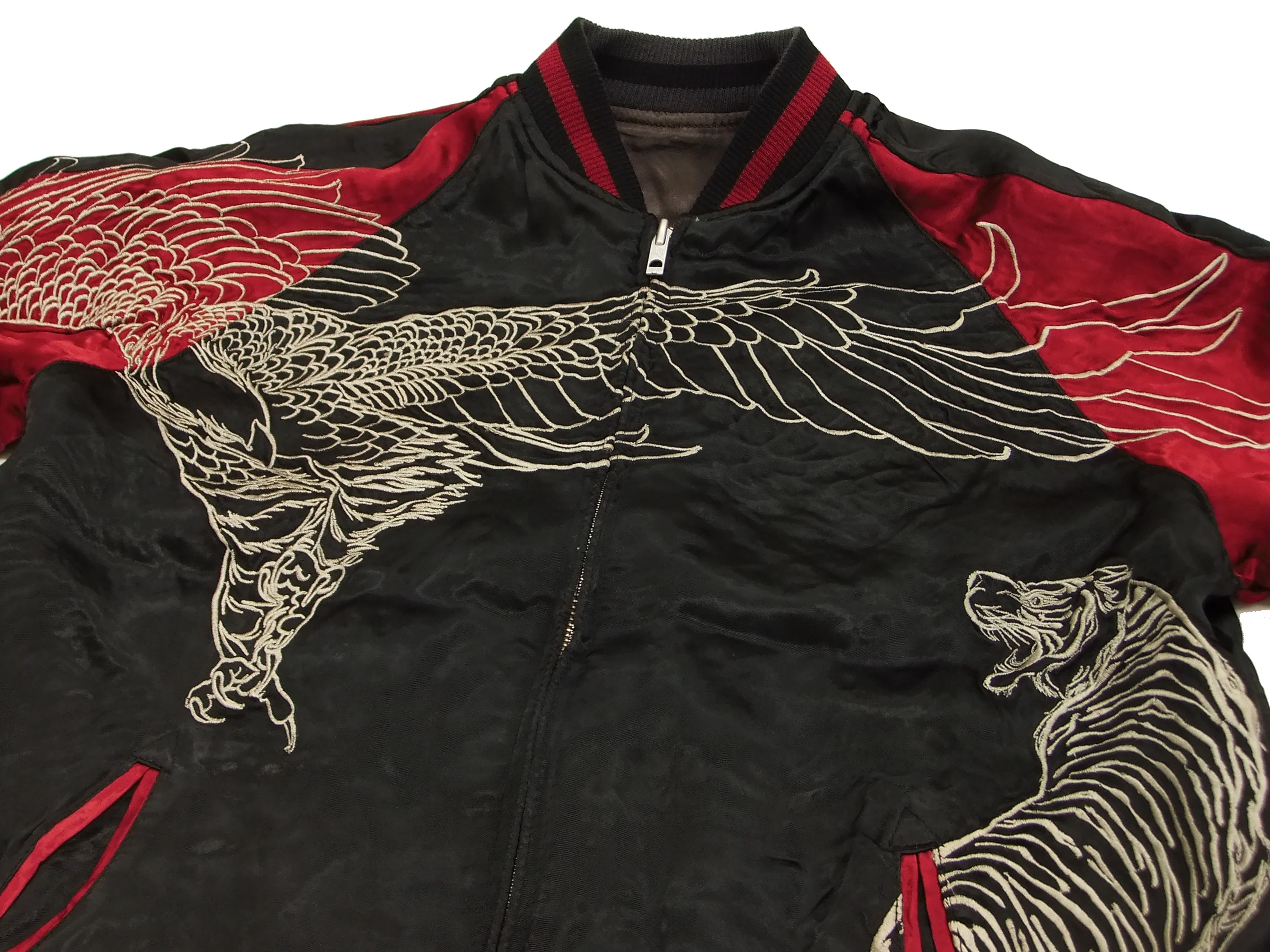 Hanatabi Gakudan Men's Japanese Souvenir Jacket Hawk and Tiger Sukajan Script SKJ-146 - Image 12