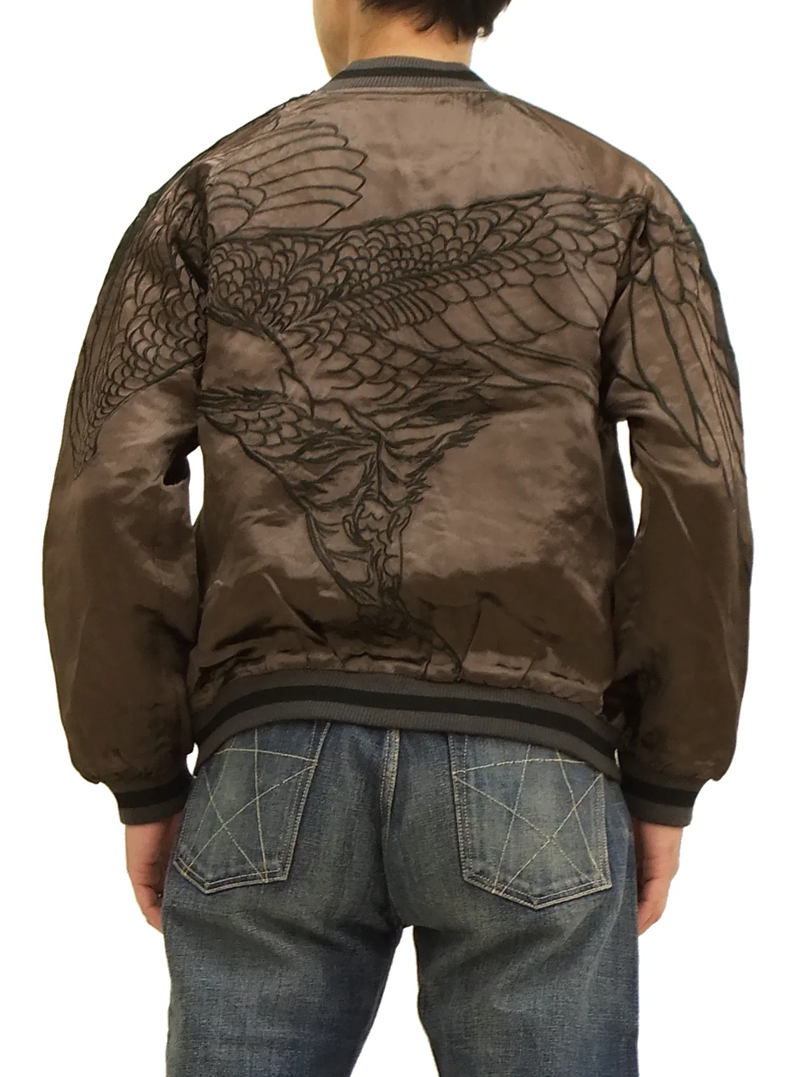 Hanatabi Gakudan Men's Japanese Souvenir Jacket Hawk and Tiger Sukajan Script SKJ-146 - Image 3