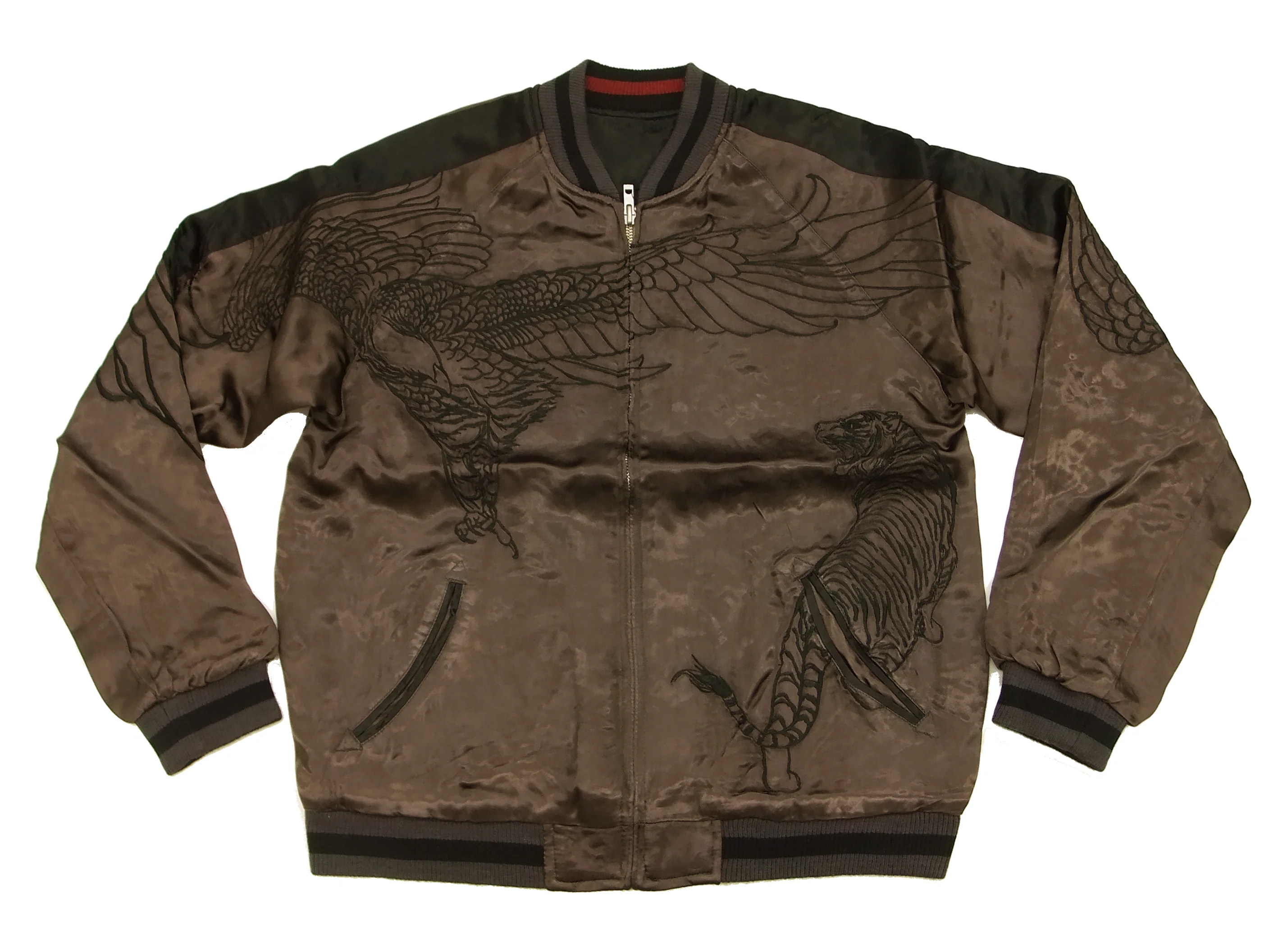 Hanatabi Gakudan Men's Japanese Souvenir Jacket Hawk and Tiger Sukajan Script SKJ-146 - Image 5