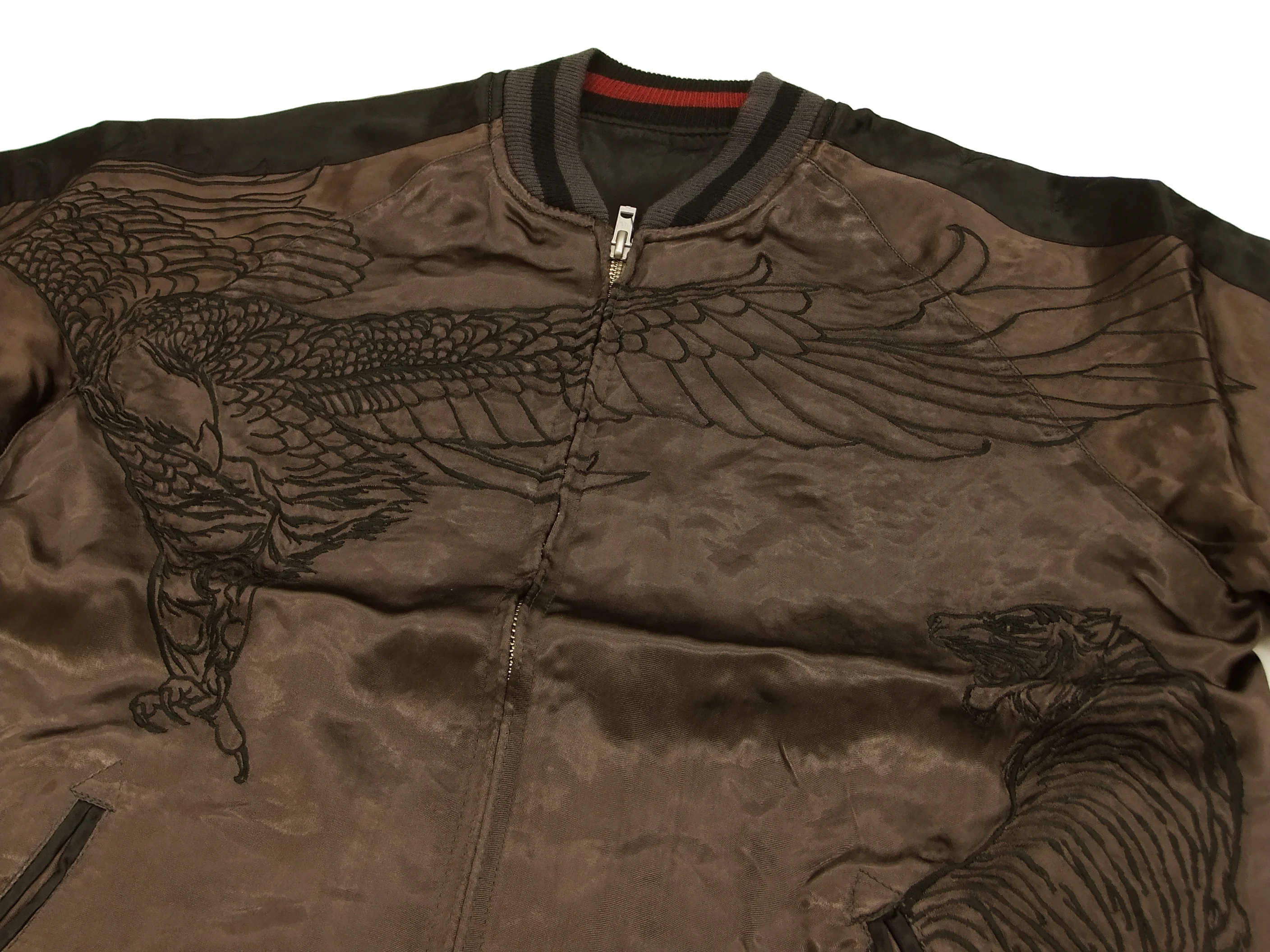 Hanatabi Gakudan Men's Japanese Souvenir Jacket Hawk and Tiger Sukajan Script SKJ-146 - Image 6