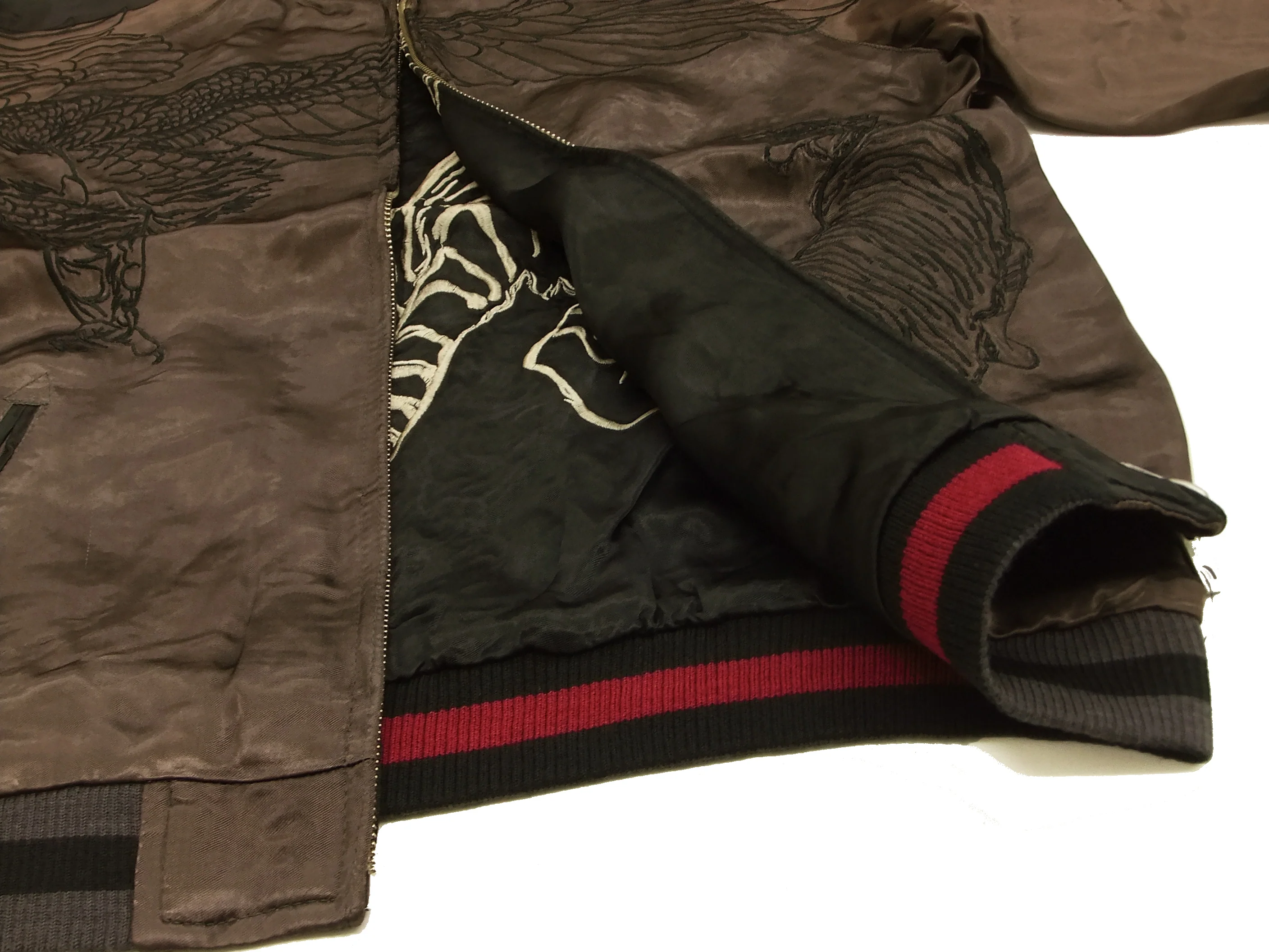 Hanatabi Gakudan Men's Japanese Souvenir Jacket Hawk and Tiger Sukajan Script SKJ-146 - Image 9