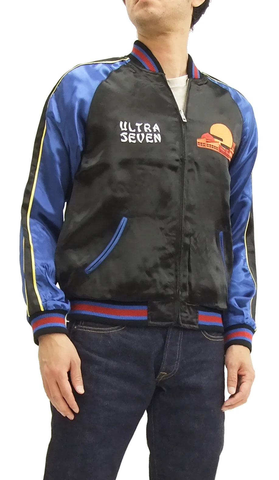 Hanatabi Gakudan Men's Japanese Souvenir Jacket Ultra Seven Alien Metron Sukajan Script ULSJ-010 - Image 4